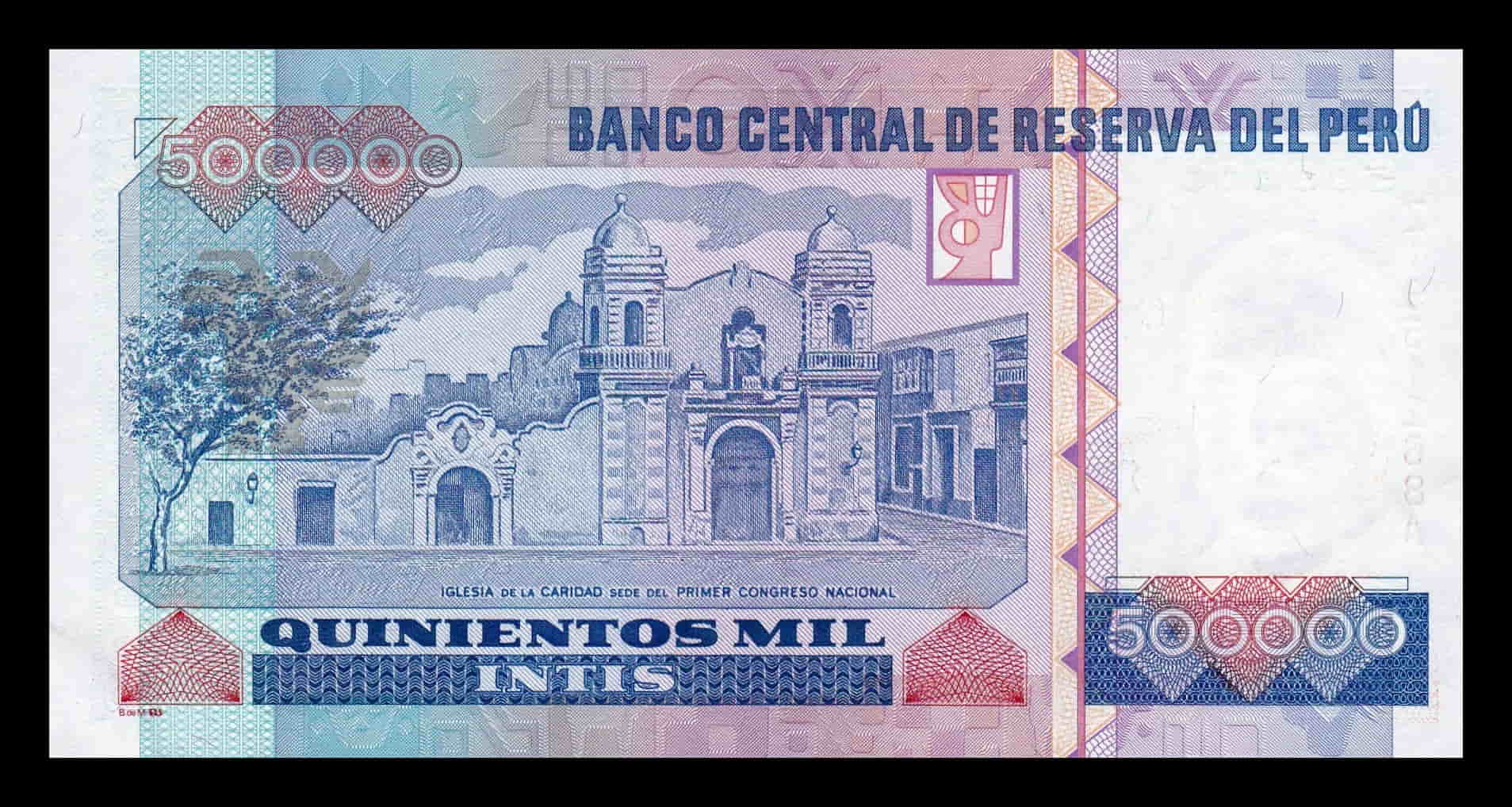 Alternative view of Perú 500000 Intis Ricardo Palma 1989 Pick 147r Reposición Sc Unc