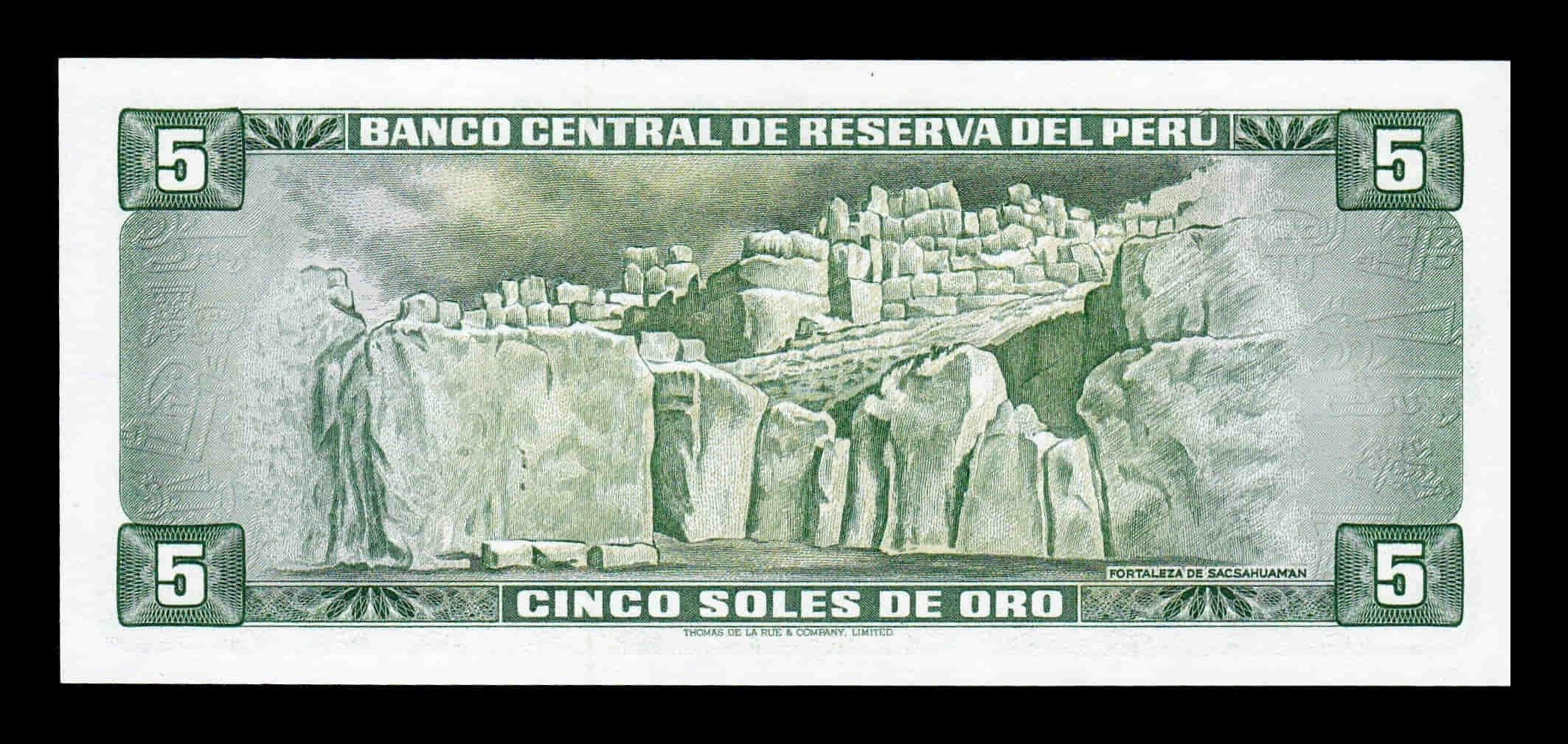Perú 5 Soles de Oro Inca Pachacutec 15.08.1974 Pick 99c Sc Unc - Imagen 2