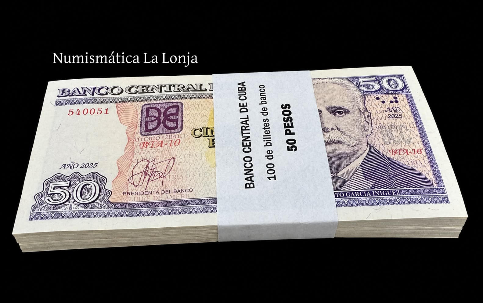 Cuba Taco 100 billetes 50 Pesos Calixto García Iñiguez 2025 Pick 123n Nuevo Sc Unc