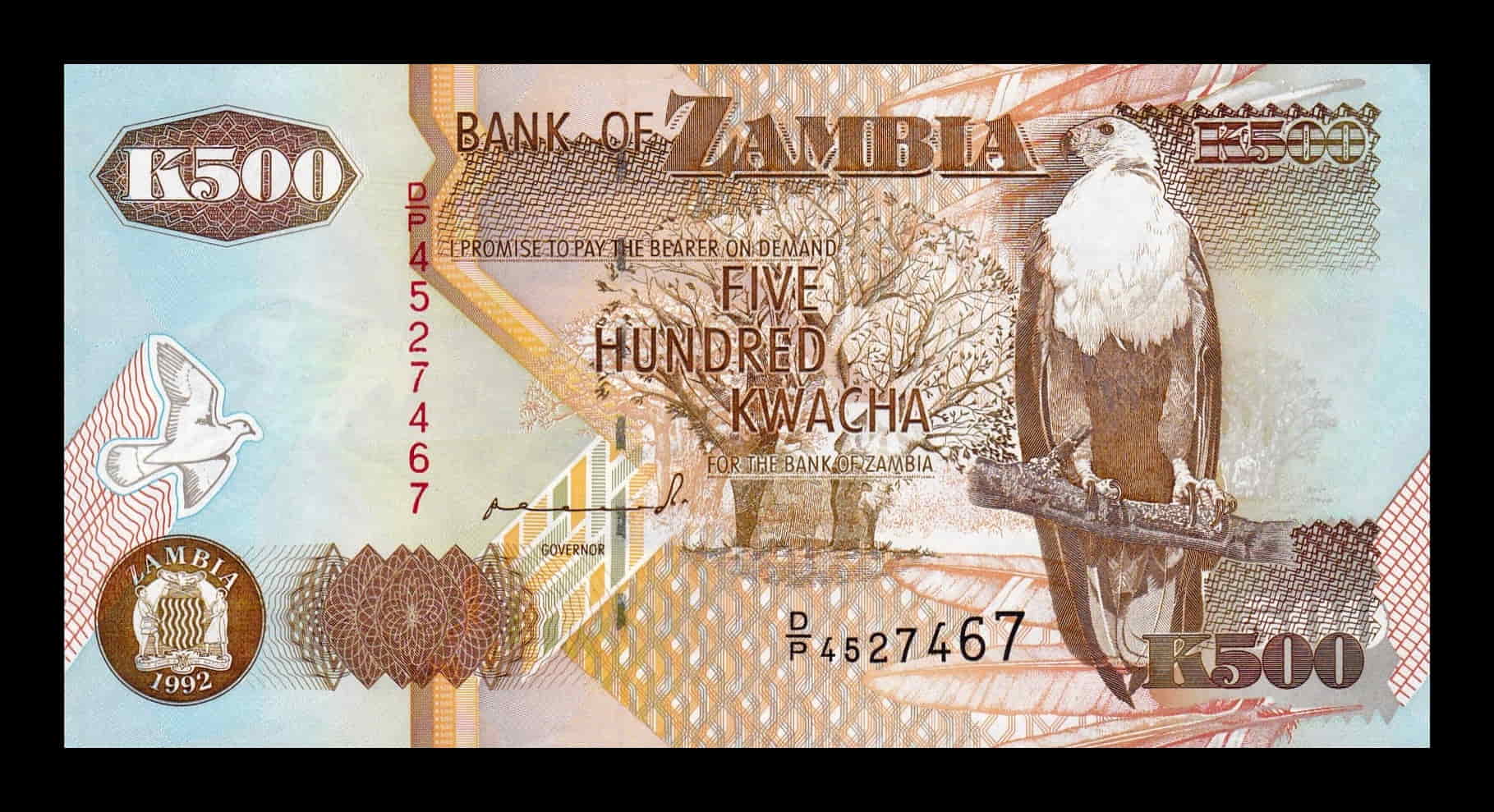 Zambia 500 Kwacha Águila 1992 Pick 39a Sc Unc
