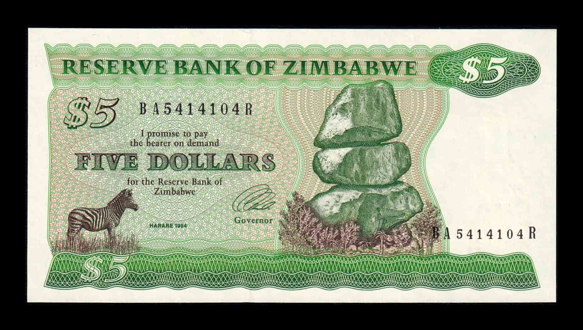 Zimbabwe 5 Dólares 1994 Pick 2e Sc Unc