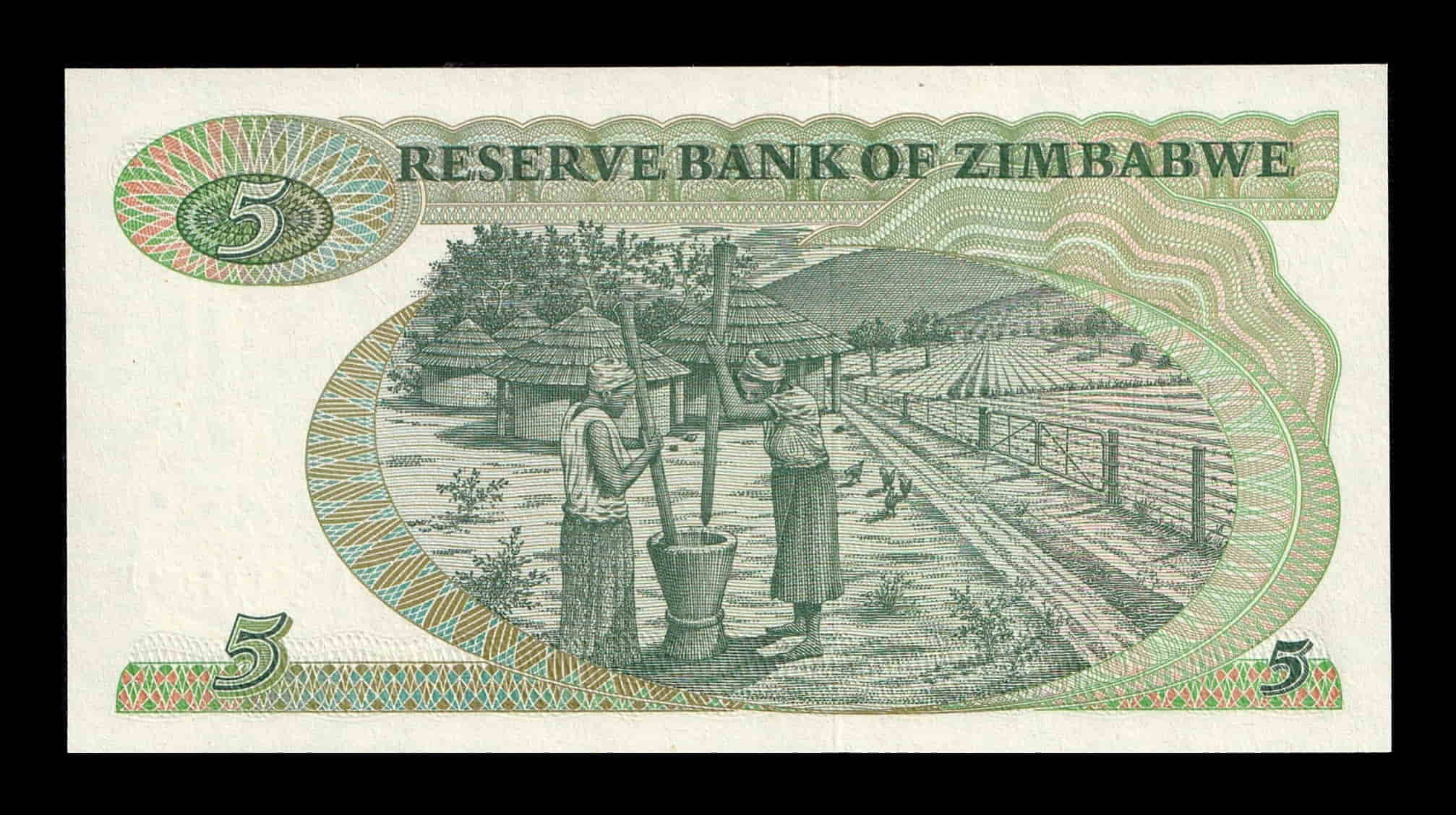 Alternative view of Zimbabwe 5 Dólares 1994 Pick 2e Sc Unc