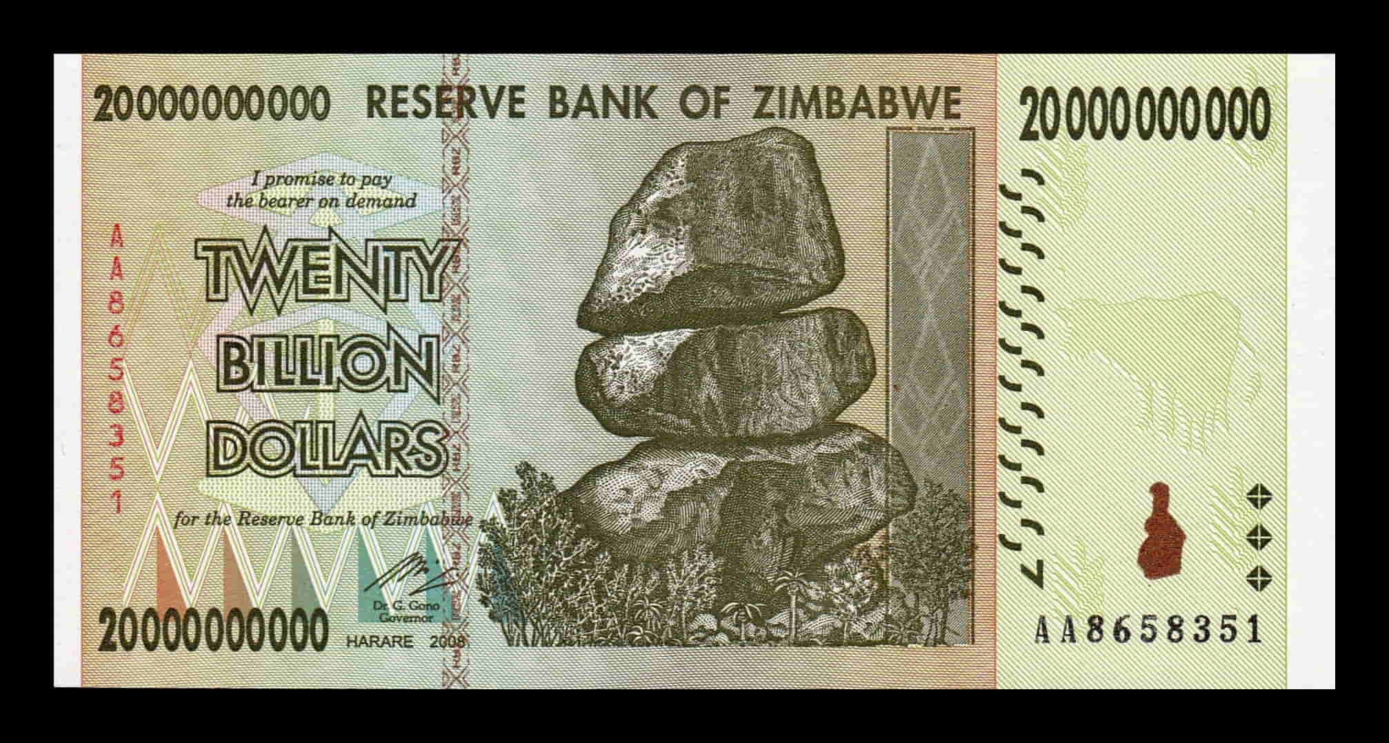 Zimbabwe 20000000000 20 Billones de Dólares 2008 Pick 86 Sc Unc