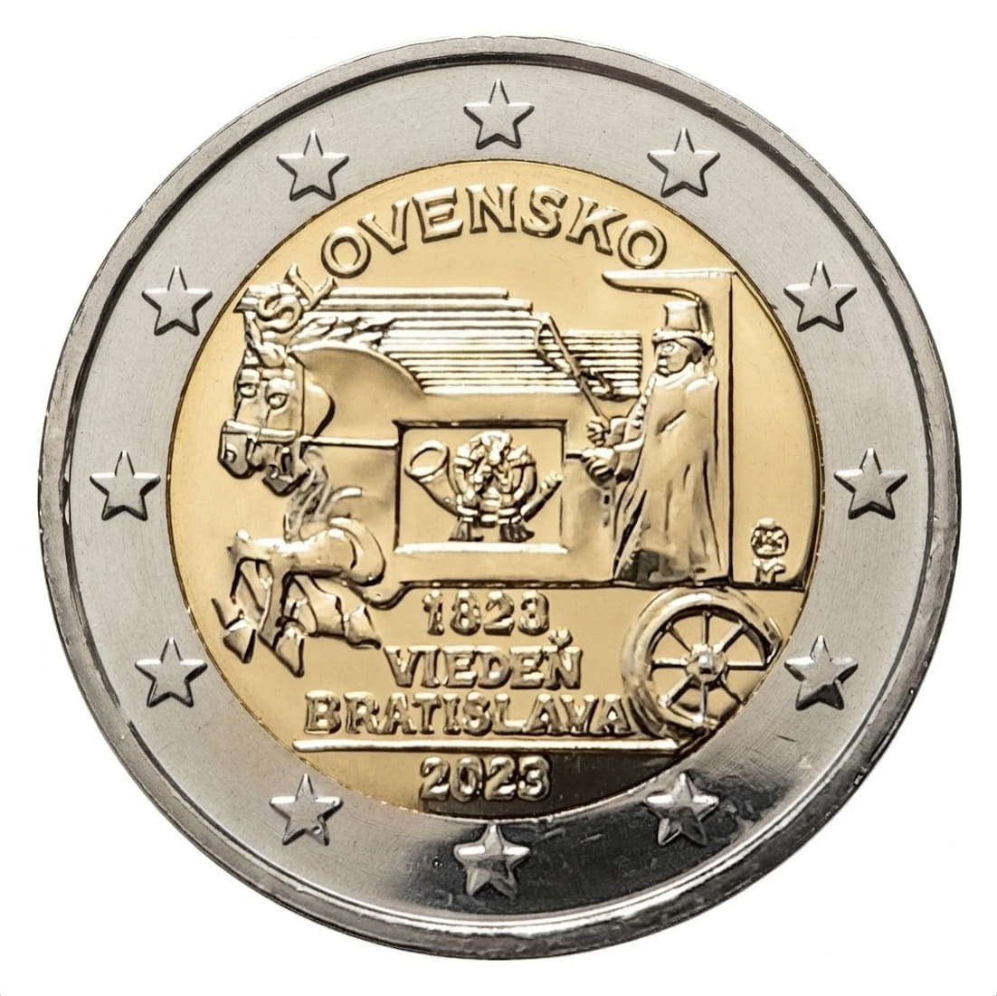 Eslovaquia 2 Euros 2023 Correo a Caballo Km 196 Sc Unc