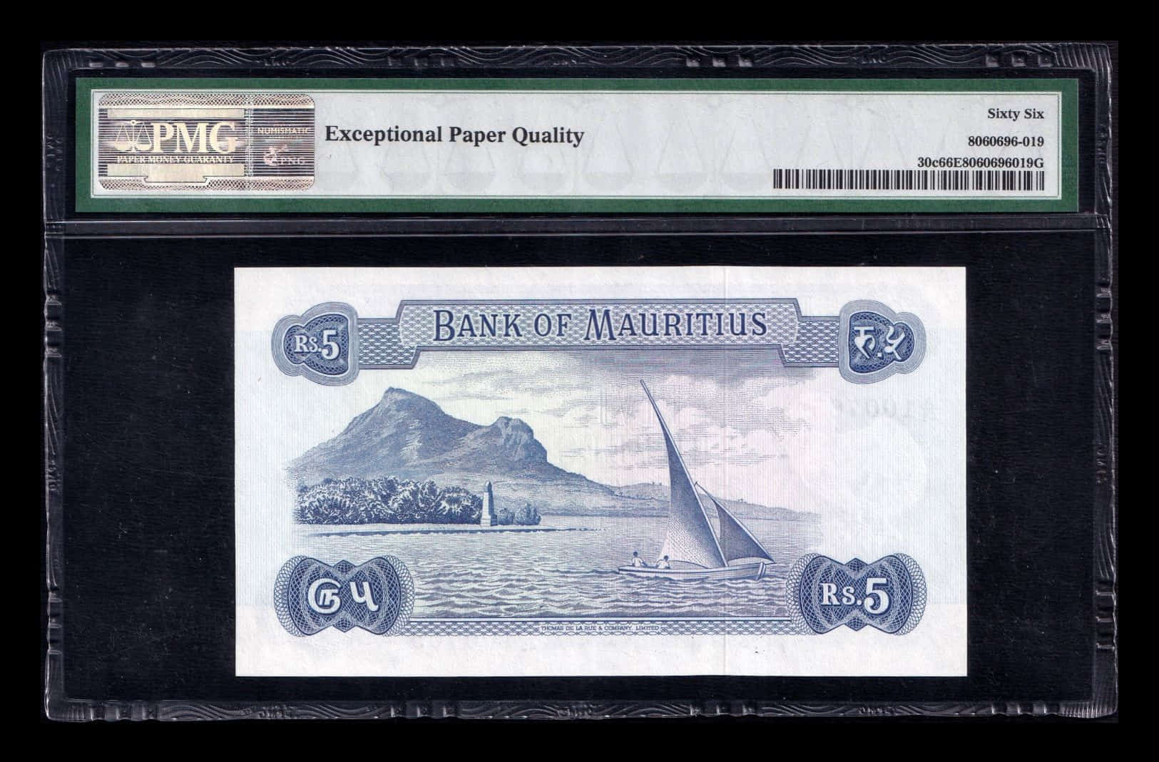 Alternative view of Mauricio 5 Rupias Elizabeth II 1967 Pick 30c PMG 66 EPQ Sc Unc