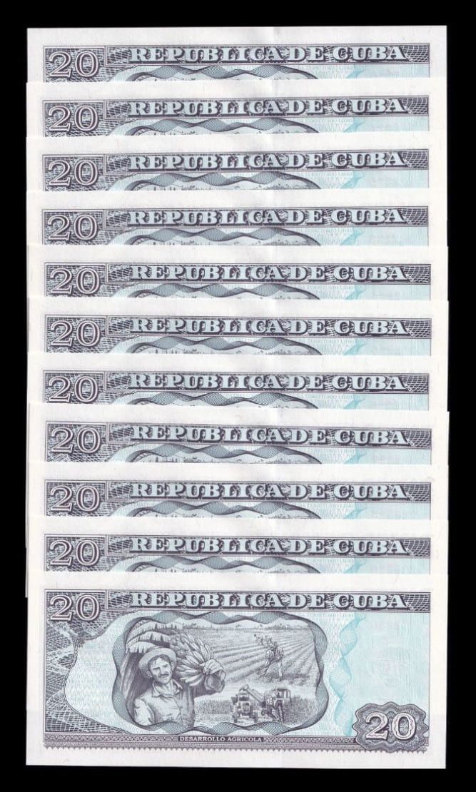Alternative view of Cuba Lote 11 billetes 20 Pesos Camilo Cienfuegos 2025 Pick 122p Nuevo Capicua Sólido Sc Unc
