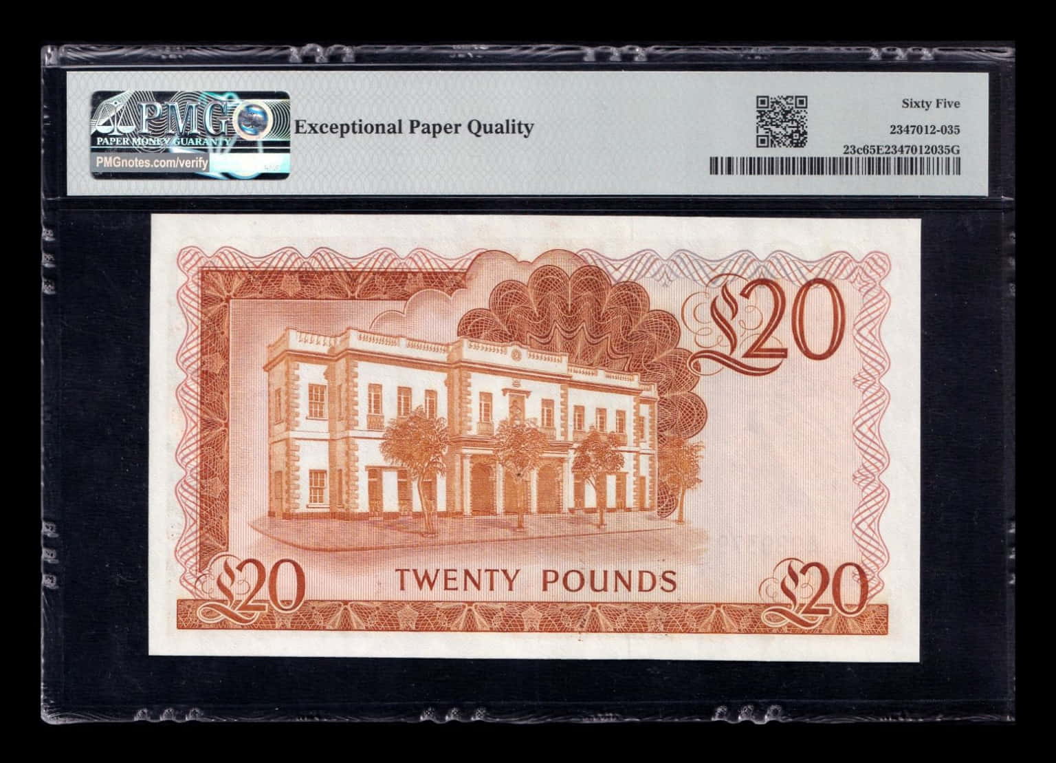Alternative view of Gibraltar 20 Libras Elizabeth II 1986 Pick 23c PMG 65 EPQ Sc Unc