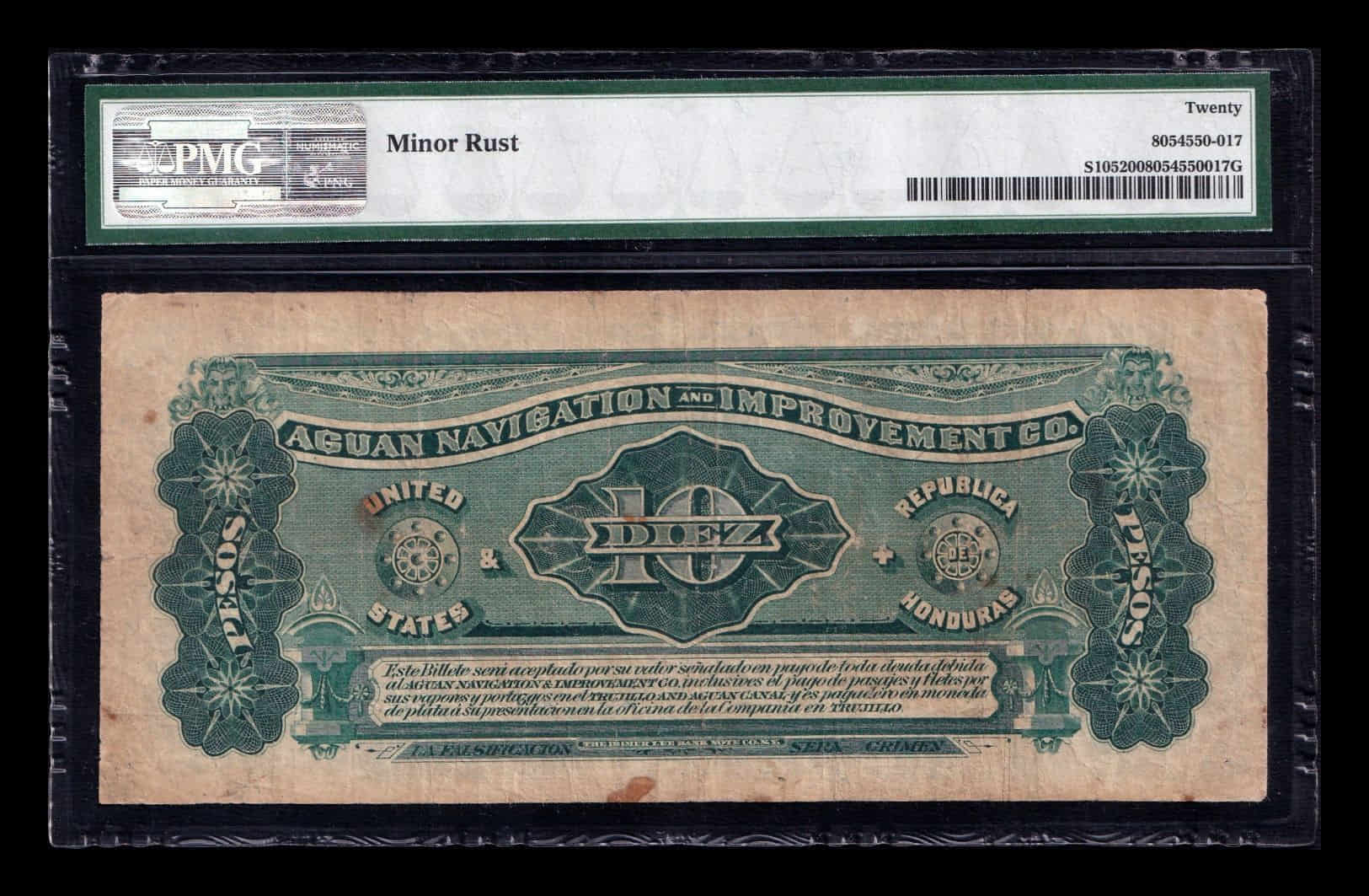 Alternative view of Honduras 10 Pesos Luis Bográn Barahona 1886 Pick S105 PMG 20 Mbc Vf