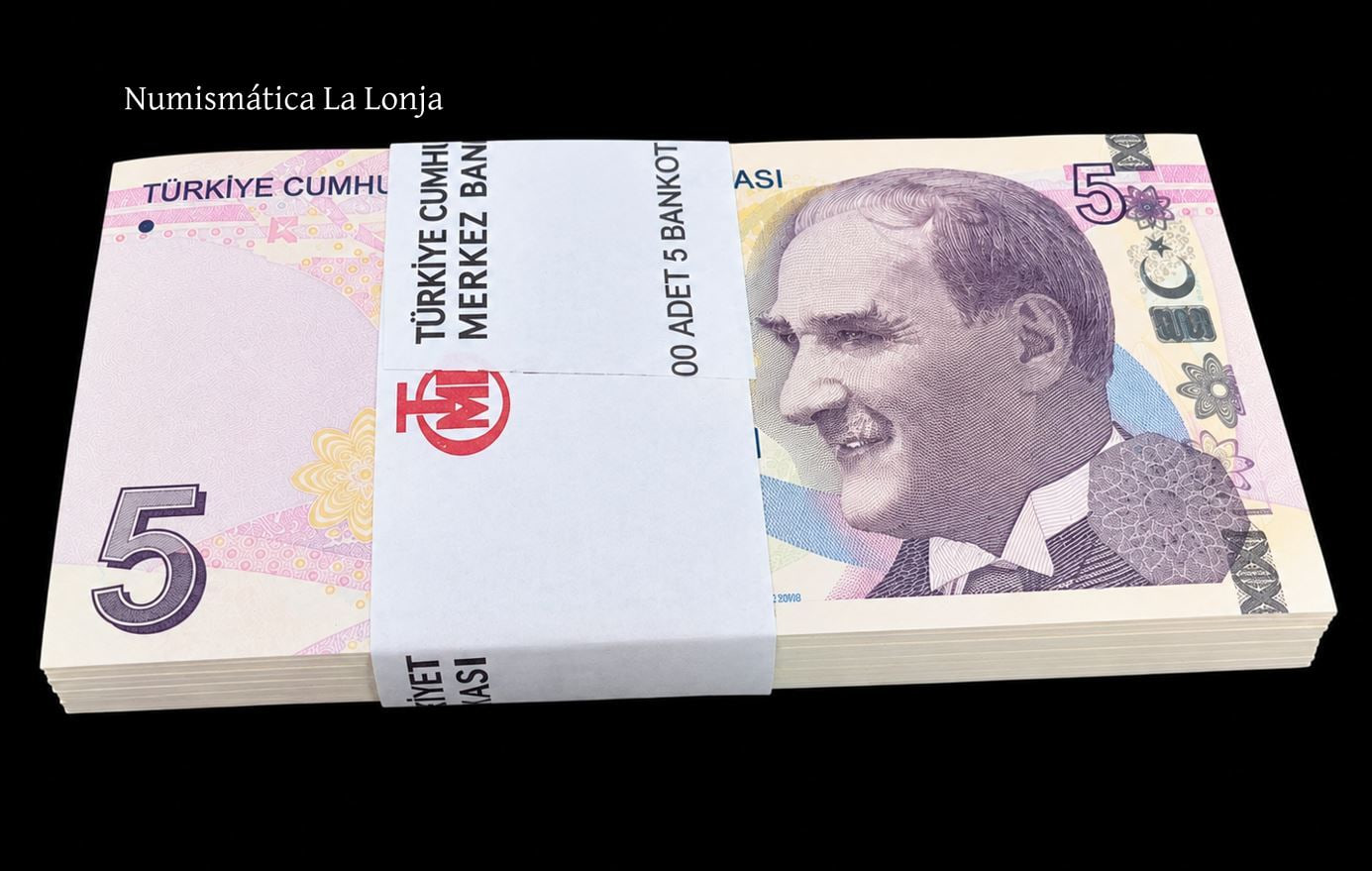 Turquia Taco 100 billetes 5 Lira L. 1970/2009 (2026) Pick 222g Nueva Firma Sc Unc