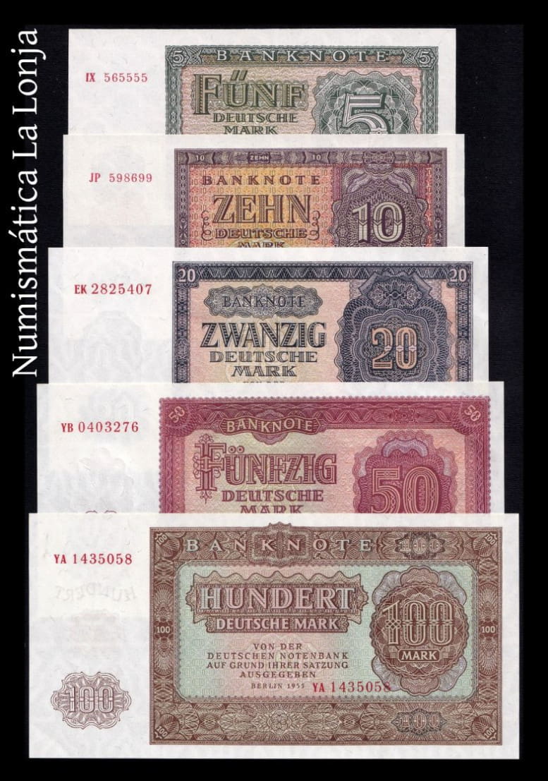 Alemania DDR Set Completo 5-100 Deutsche Mark 1955 Pick 17-21 Sc Unc
