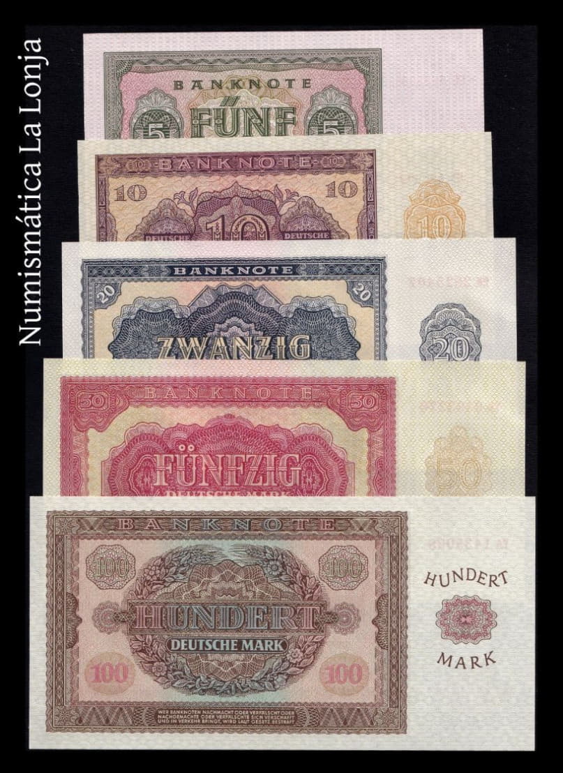 Alternative view of Alemania DDR Set Completo 5-100 Deutsche Mark 1955 Pick 17-21 Sc Unc