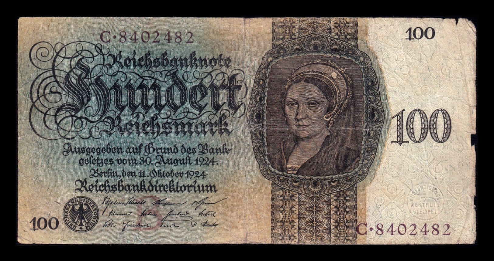 Alemania 100 Reichsmark 1924 Pick 178 Bc F
