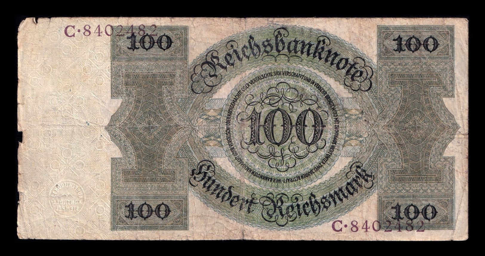 Alternative view of Alemania 100 Reichsmark 1924 Pick 178 Bc F