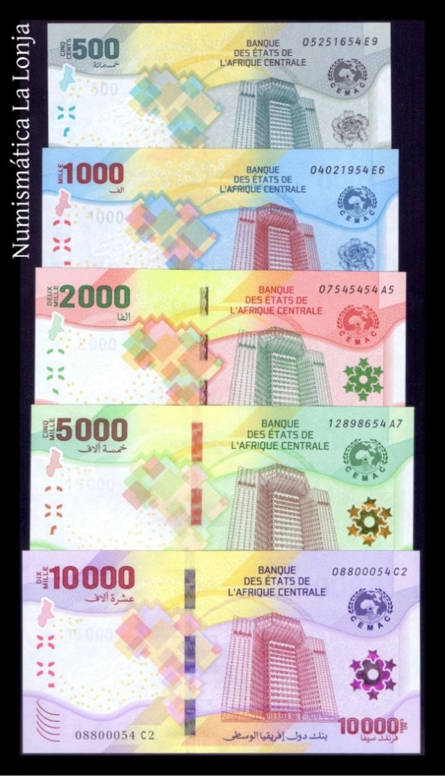 Estados de África Central Set Completo 500-10000 Francos CFA 2020 (2026) Pick 700b-704b Sc Unc