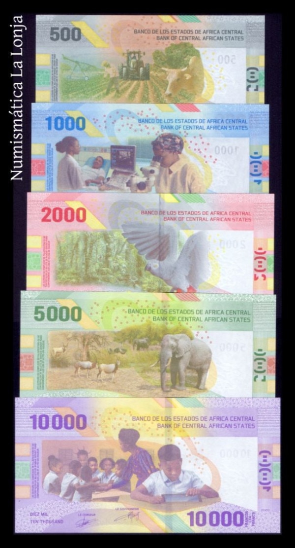 Alternative view of Estados de África Central Set Completo 500-10000 Francos CFA 2020 (2026) Pick 700b-704b Sc Unc