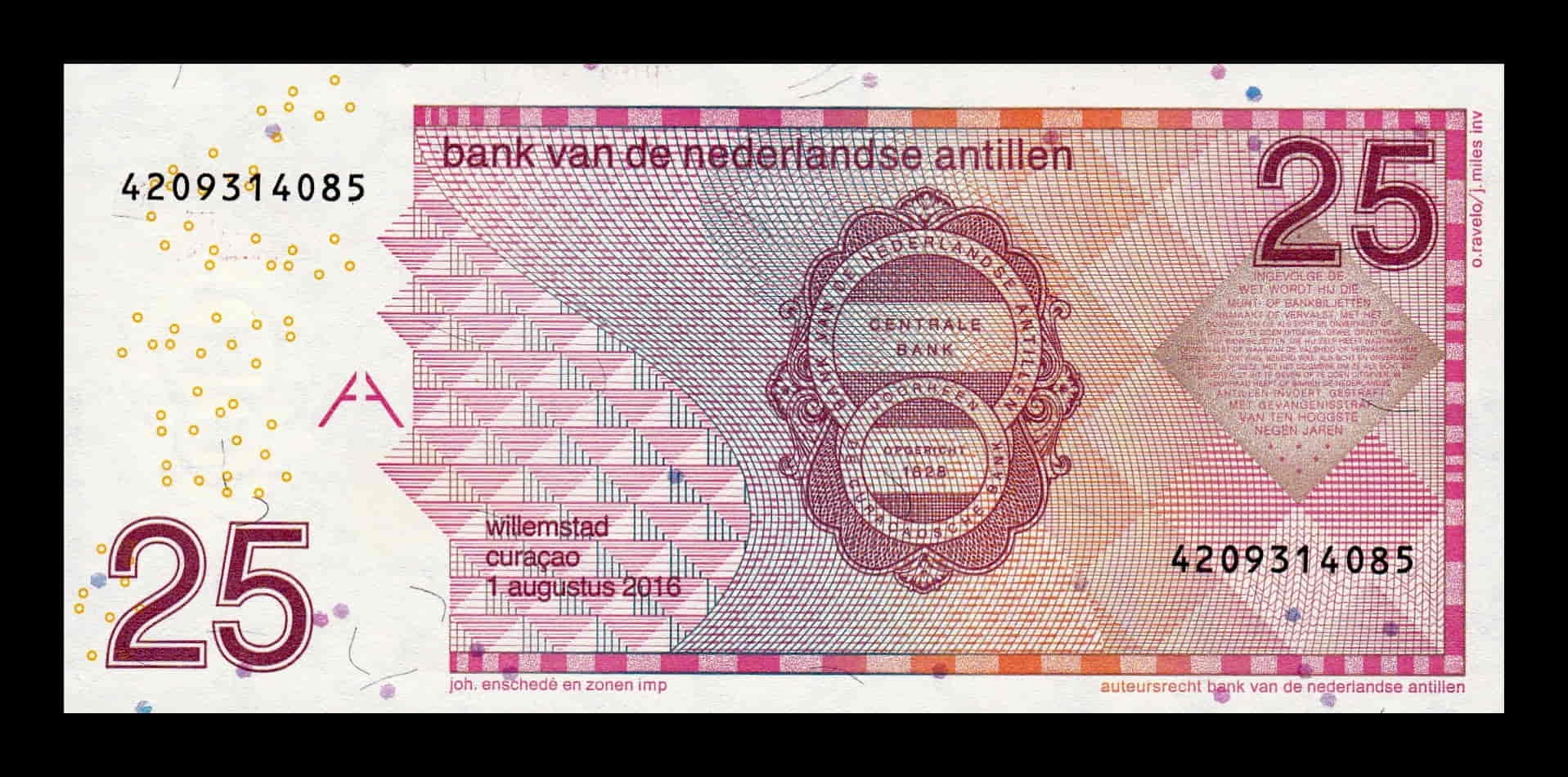 Alternative view of Antillas Holandesas 25 Gulden 2016 Pick 29i Sc Unc