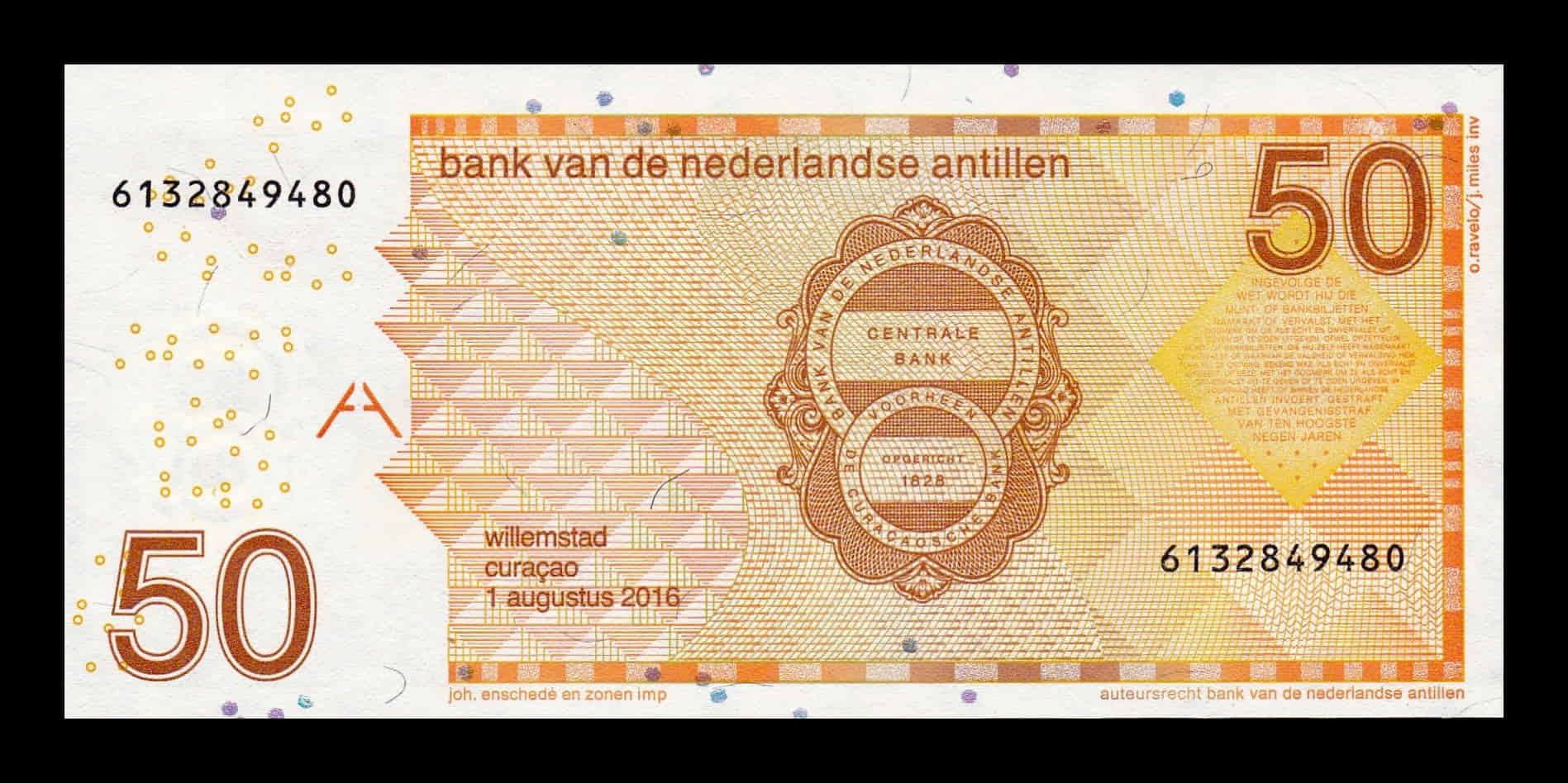 Alternative view of Antillas Holandesas 50 Gulden 2016 Pick 30h Sc Unc