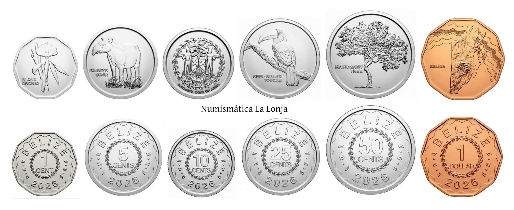 Belice Set 6 monedas 1 5 10 25 50 Centavos 1 Dolár 2026 Km Nuevo Sc Unc