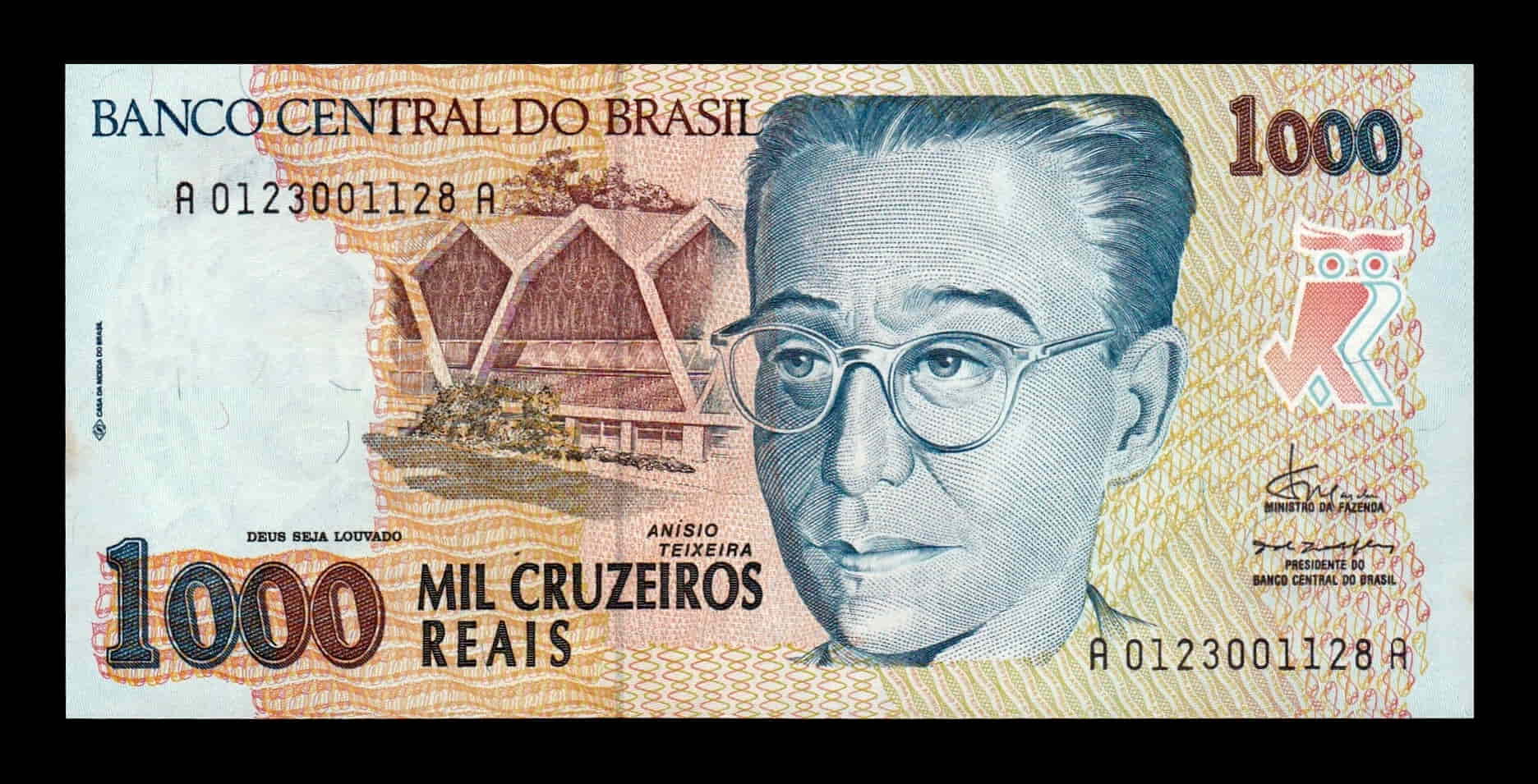 Brasil 1000 Cruzeiros Reais Anísio Teixeira 1993 Pick 240 Sc Unc