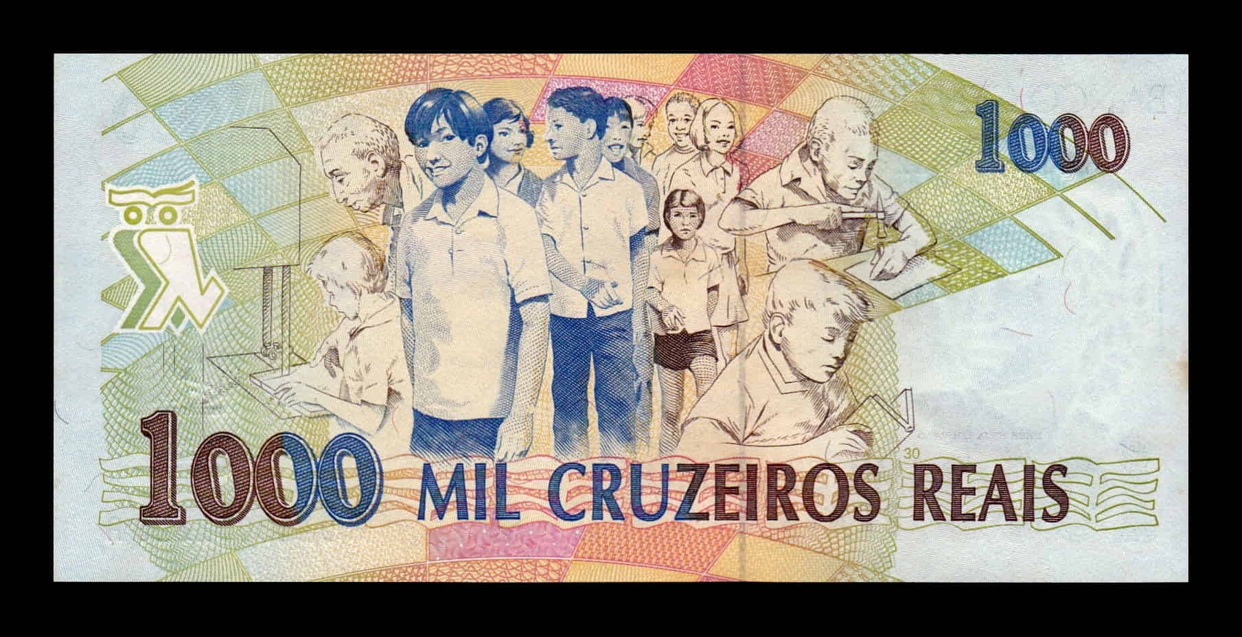 Alternative view of Brasil 1000 Cruzeiros Reais Anísio Teixeira 1993 Pick 240 Sc Unc
