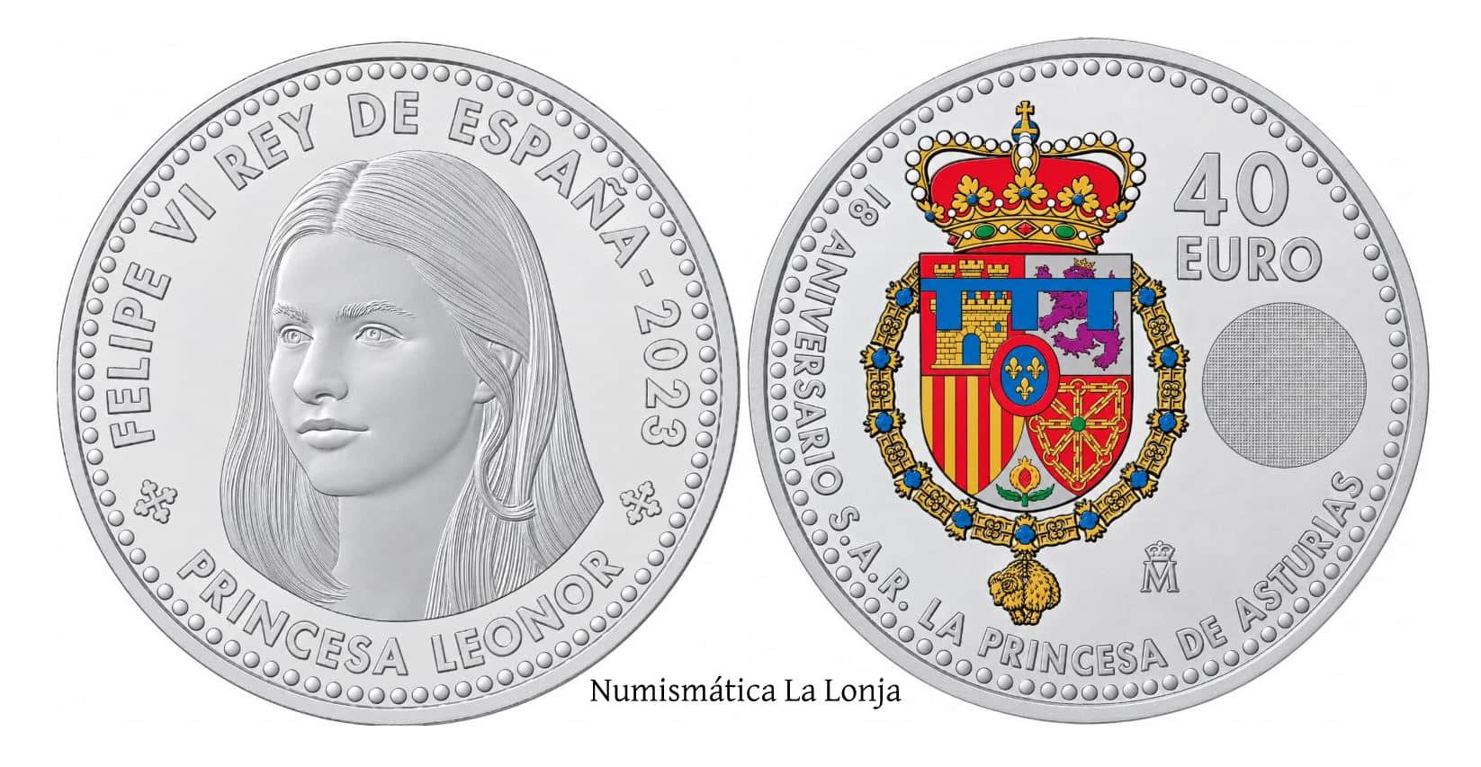 España 40 Euros Conmemorativa 2023 Princesa Leonor Km Nuevo Plata Sc Unc