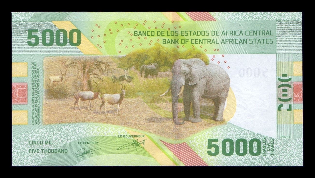 Alternative view of Estados de África Central 5000 Francos CFA 2020 (2026) Pick 703b Sc Unc