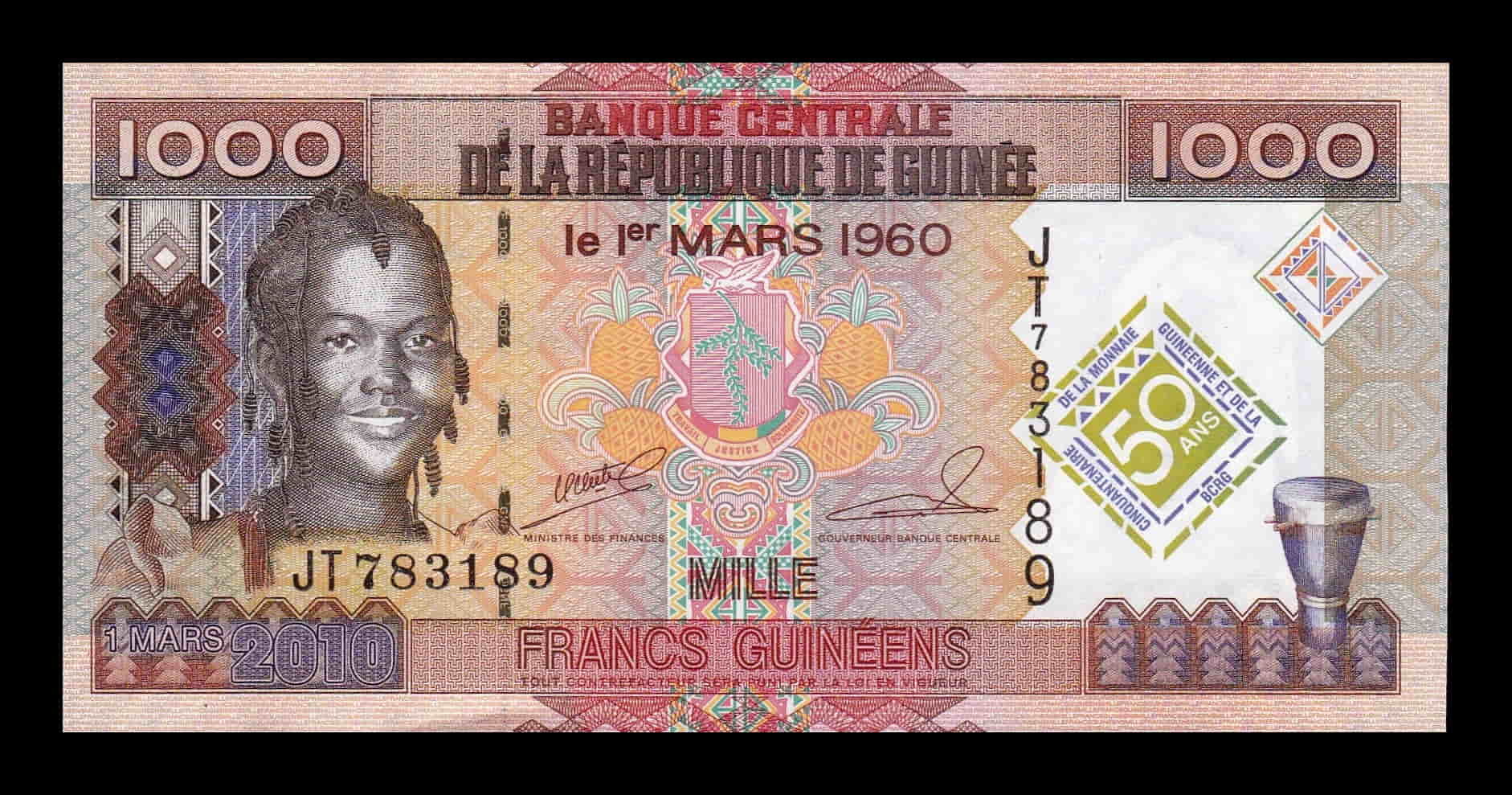 Guinea 1000 Francos Conmemorativo 2010 Pick 43a Sc Unc
