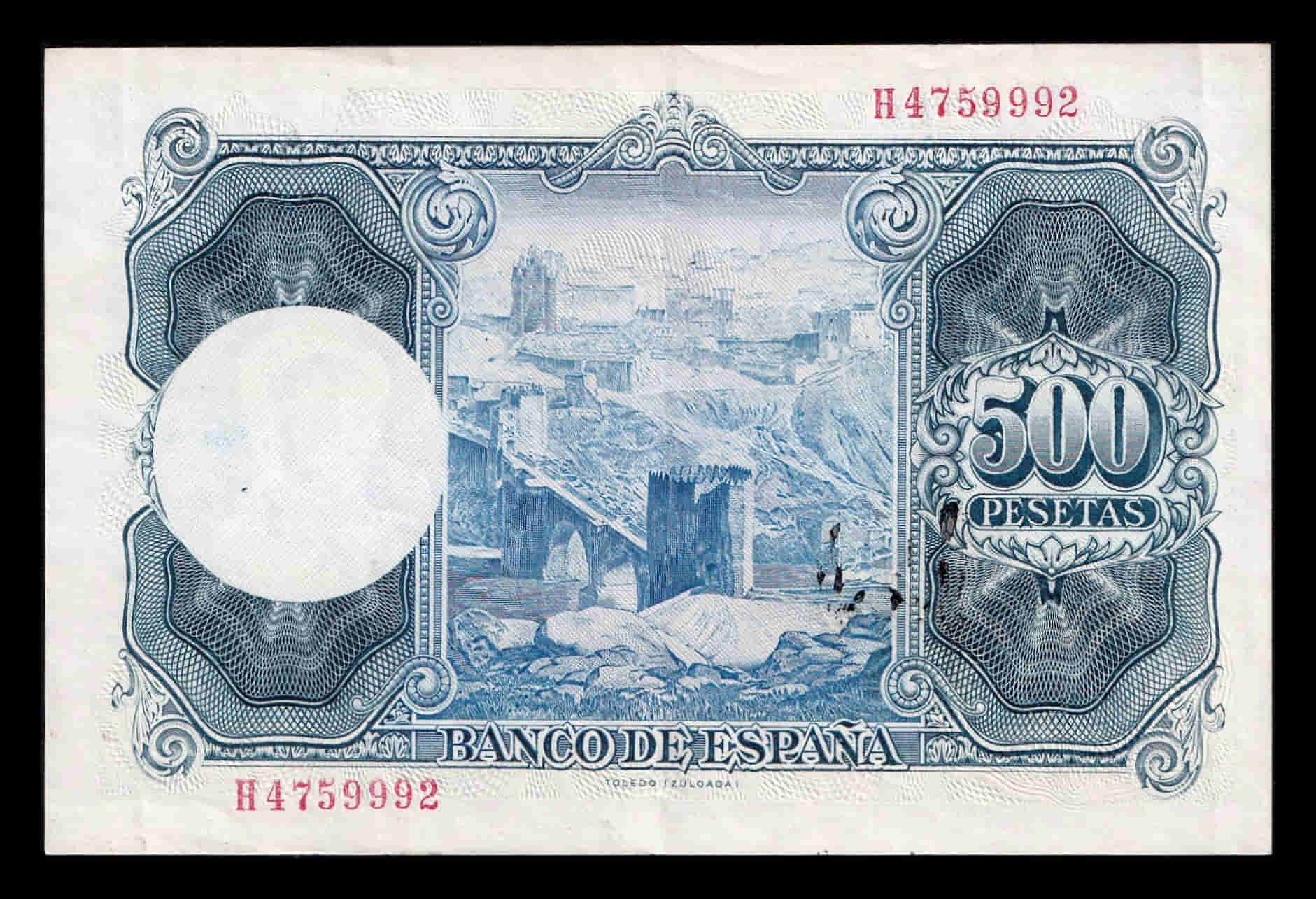 Alternative view of España 500 Pesetas Ignacio Zuloaga 1954 Pick 148 Serie H Ebc Xf