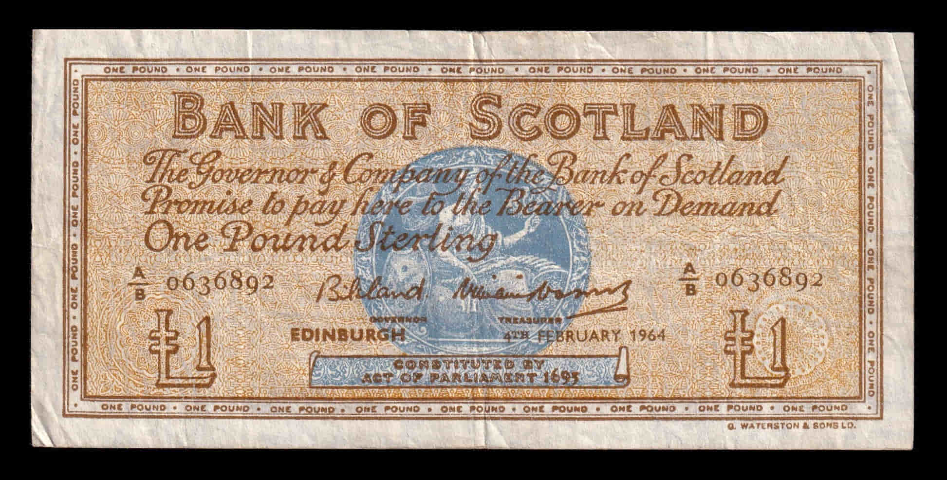 Escocia 1 Libra Esterlina 1964 Pick 102a Bc/Mbc F/Vf