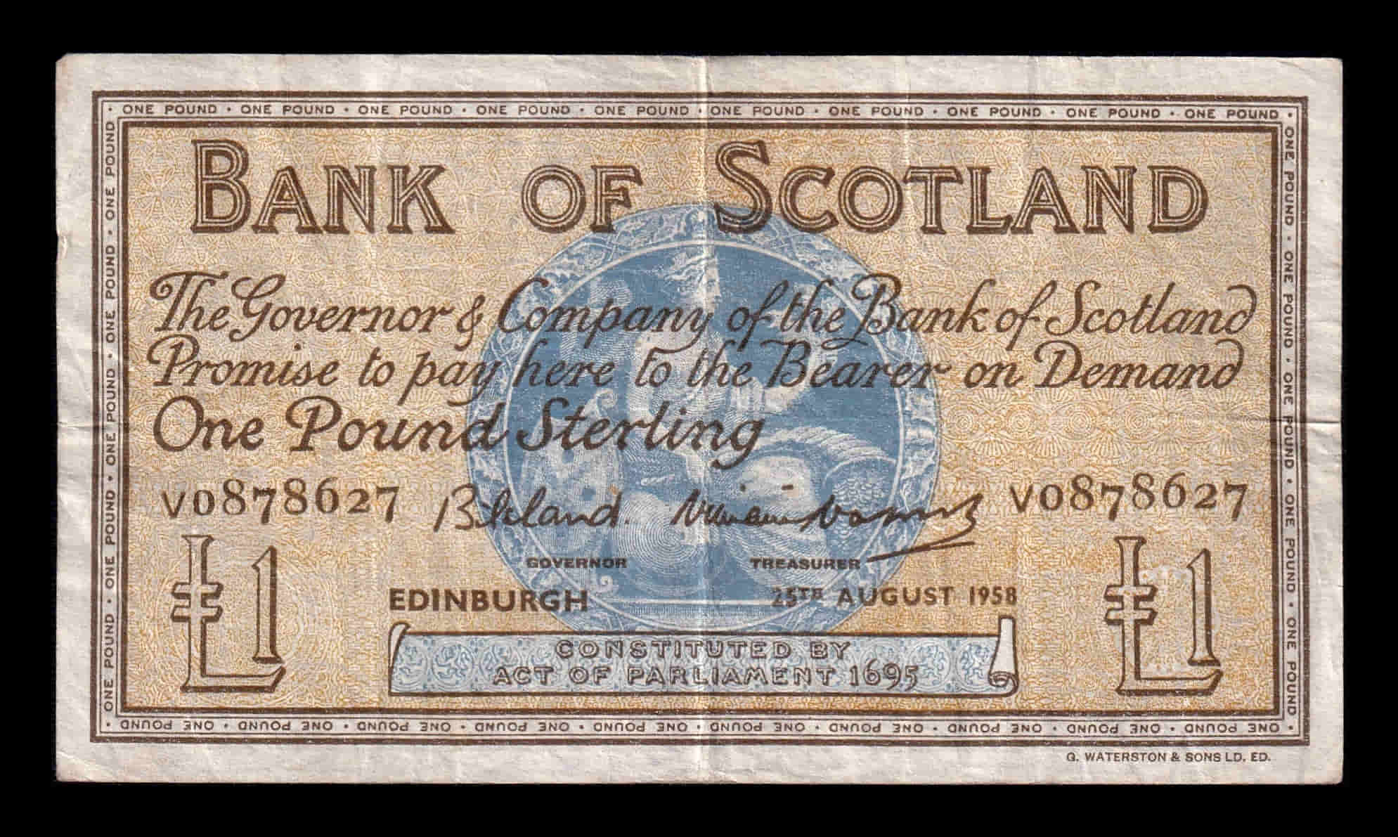 Escocia 1 Libra Esterlina 1958 Pick 100c Bc/Mbc F/Vf