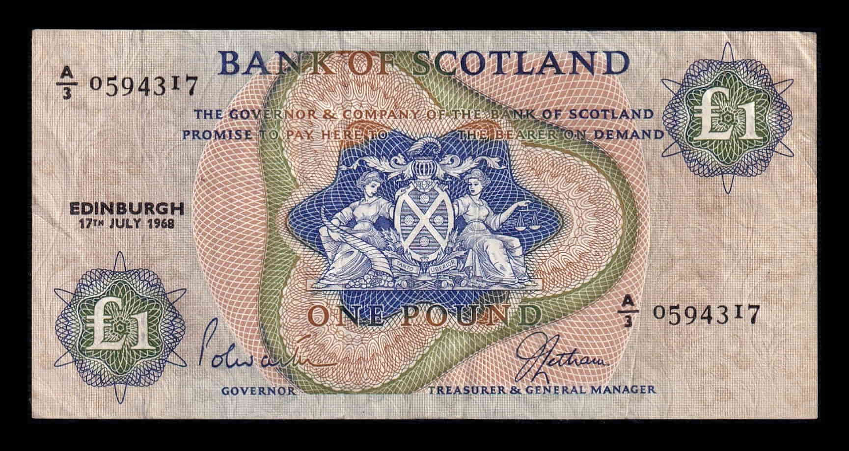 Escocia 1 Libra Esterlina 1968 Pick 109a Bc/Mbc F/Vf