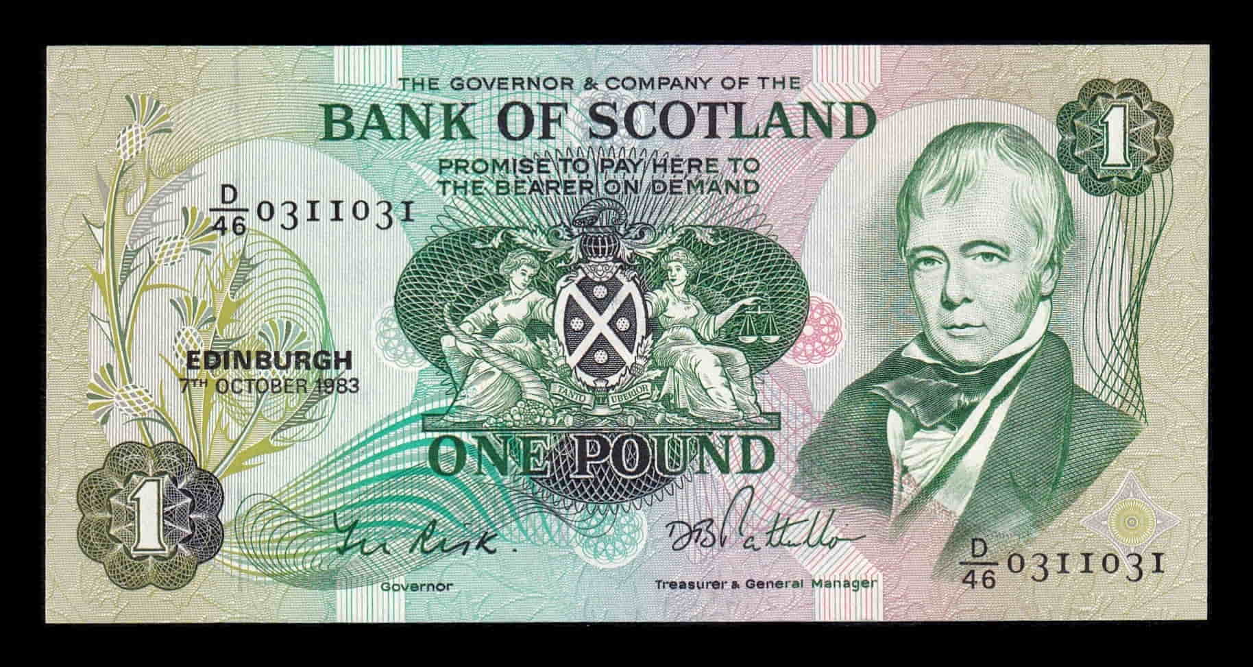 Escocia 1 Libra Esterlina Walter Scott 1983 Pick 111f Sc Unc