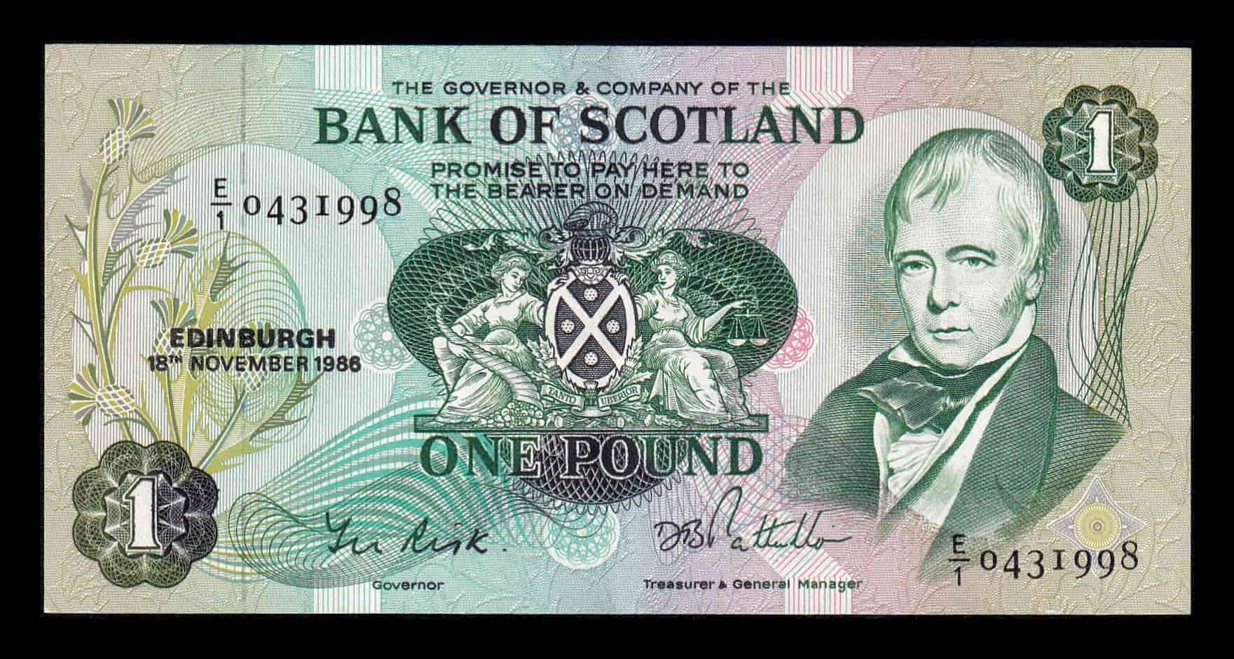 Escocia 1 Libra Esterlina Walter Scott 1986 Pick 111f Sc Unc
