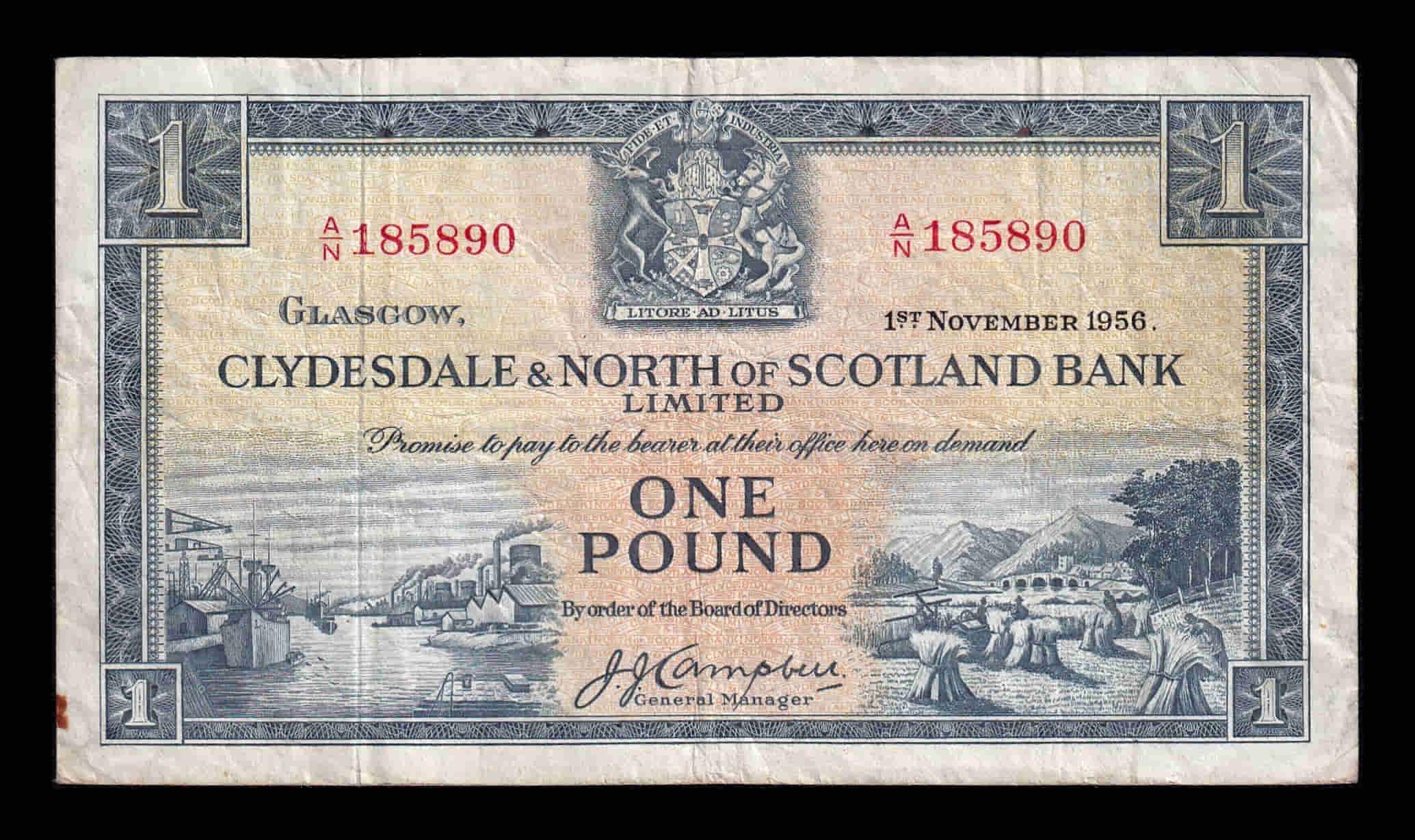 Escocia 1 Libra 1956 Pick 191a Bc/Mbc F/Vf