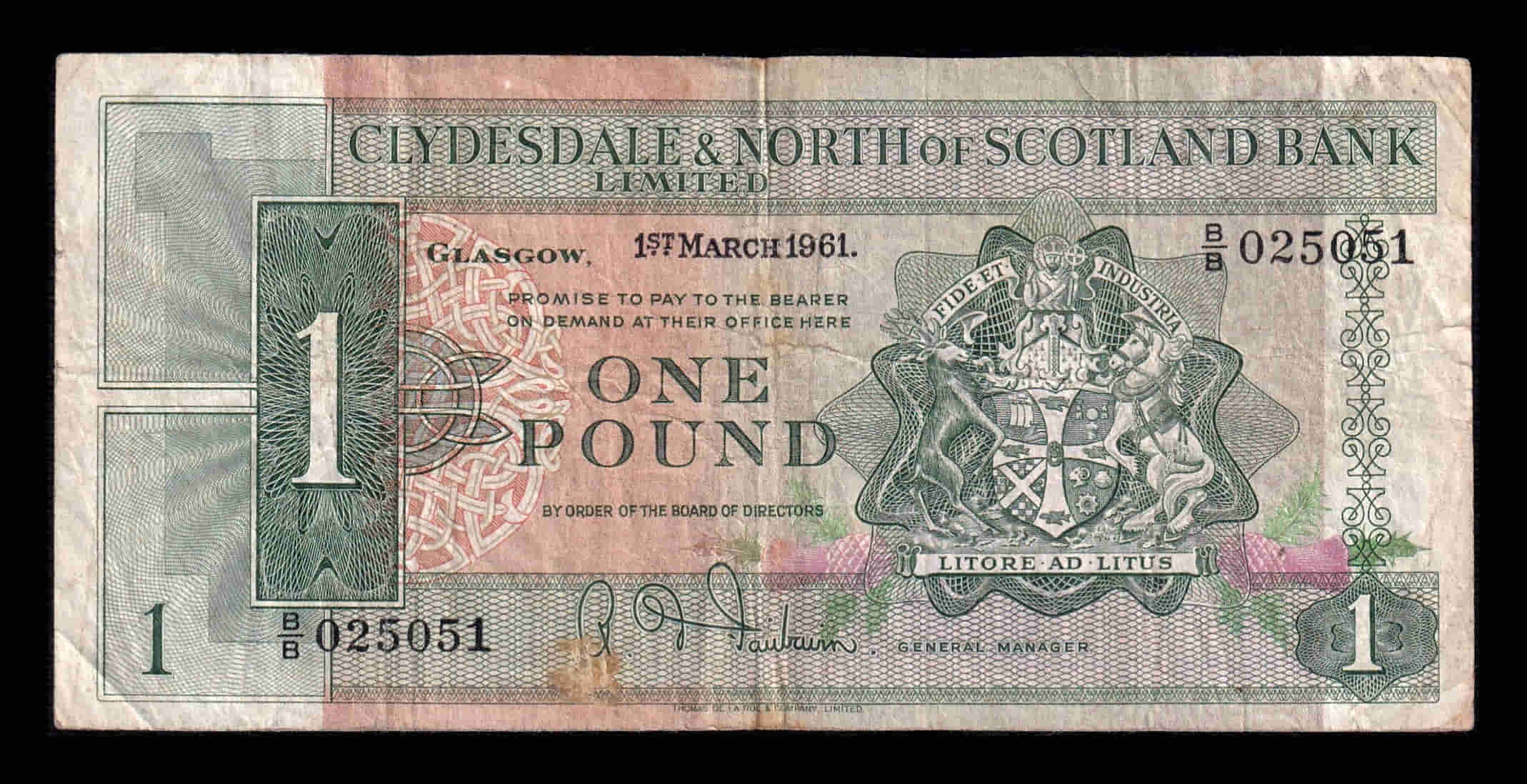 Escocia 1 Libra 1961 Pick 195a Bc/Mbc F/Vf