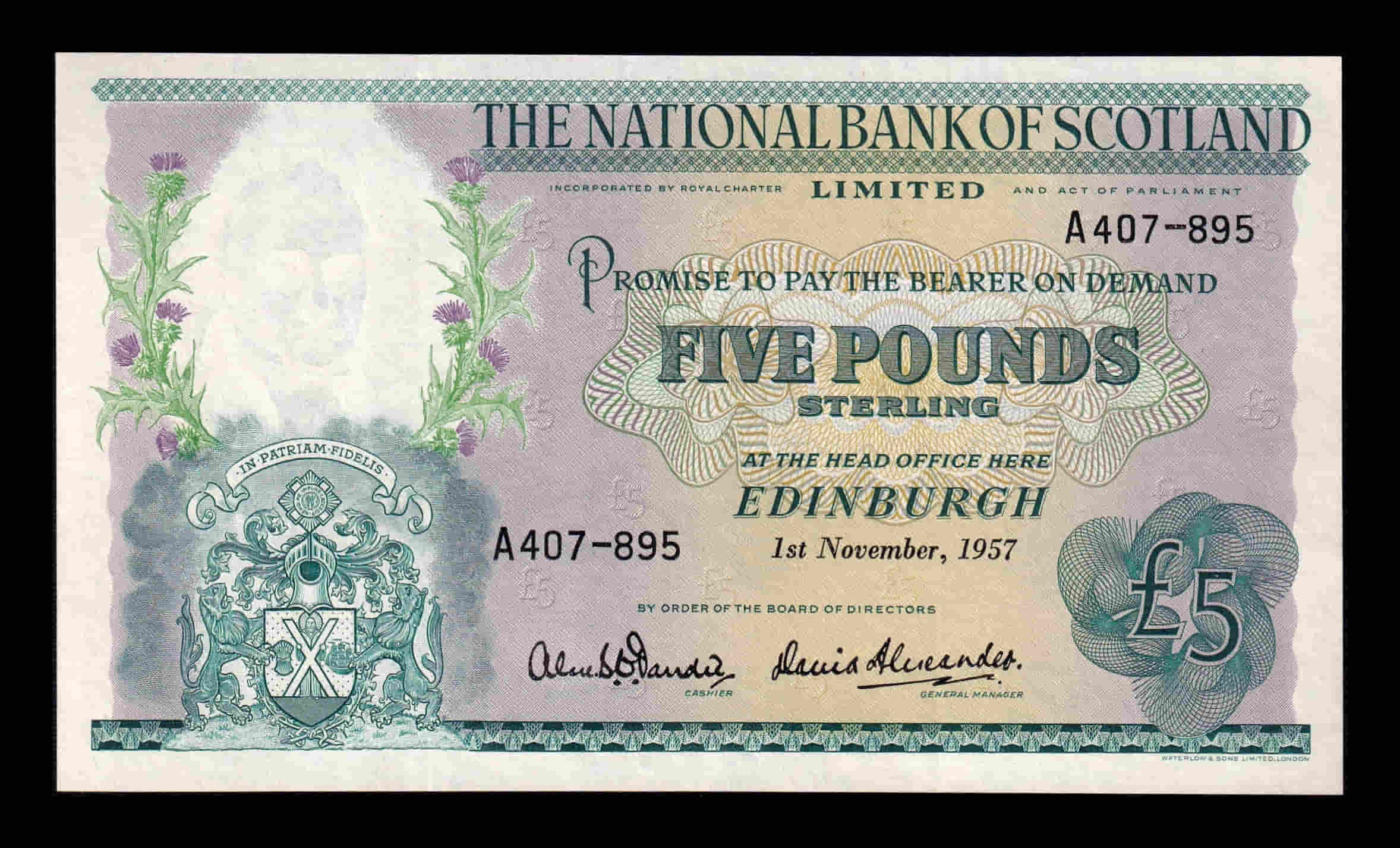 Escocia 5 Libras Esterlinas 1957 Pick 262 Sc Unc
