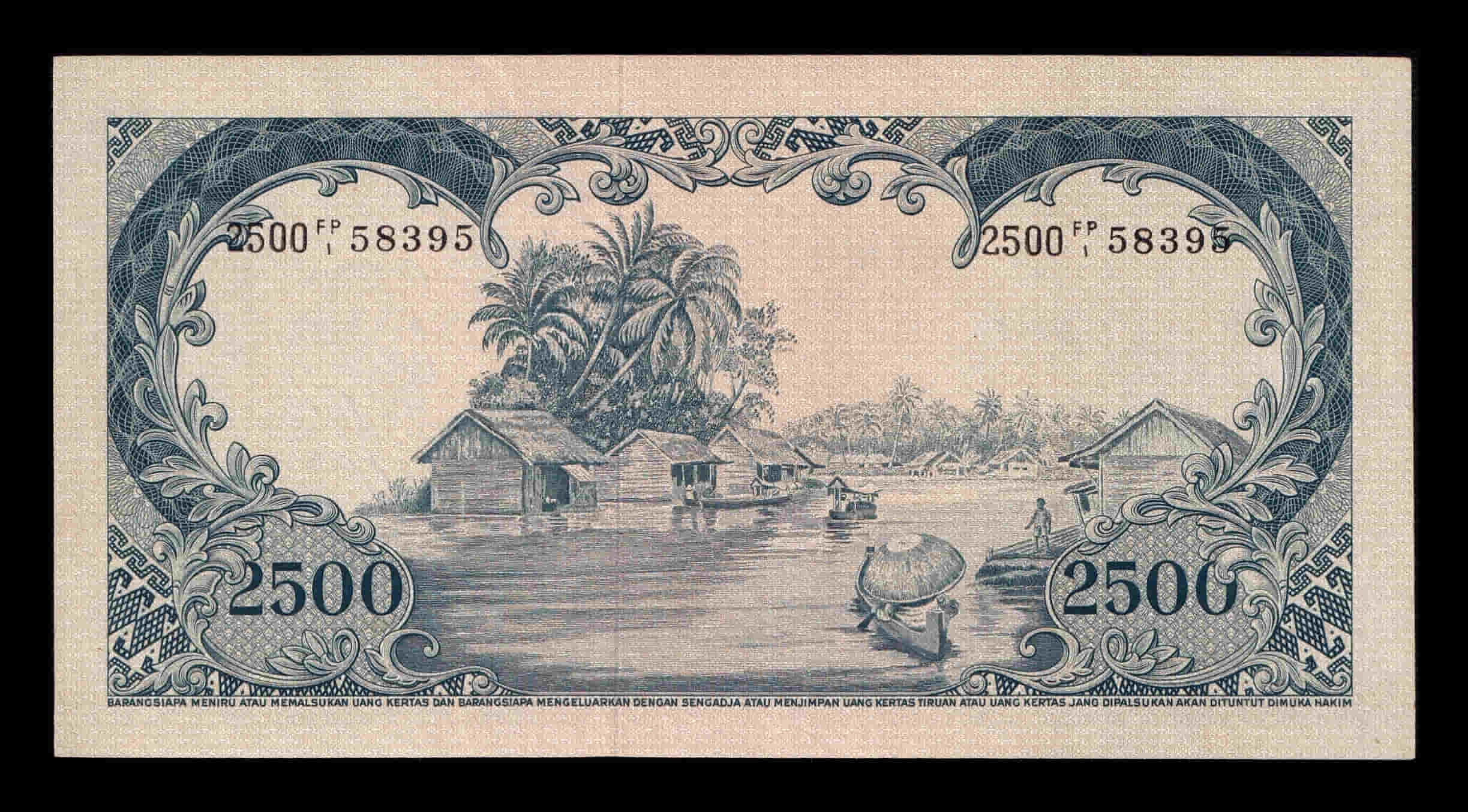 Alternative view of Indonesia 2500 Rupias 1957 Pick 54 Ebc/+ Xf/+