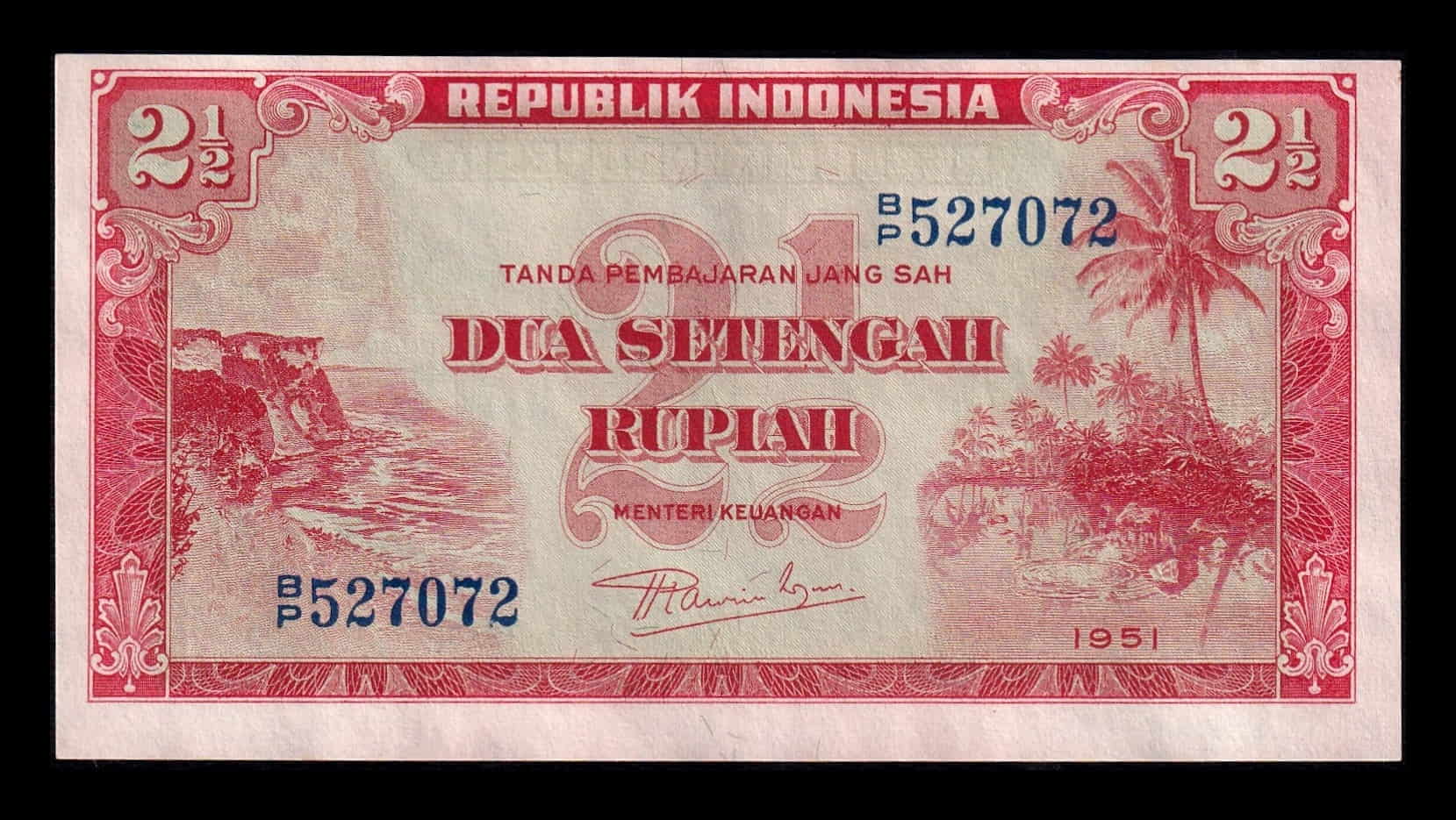 Indonesia 2 1/2 Rupias 1951 Pick 39 Sc- aUnc
