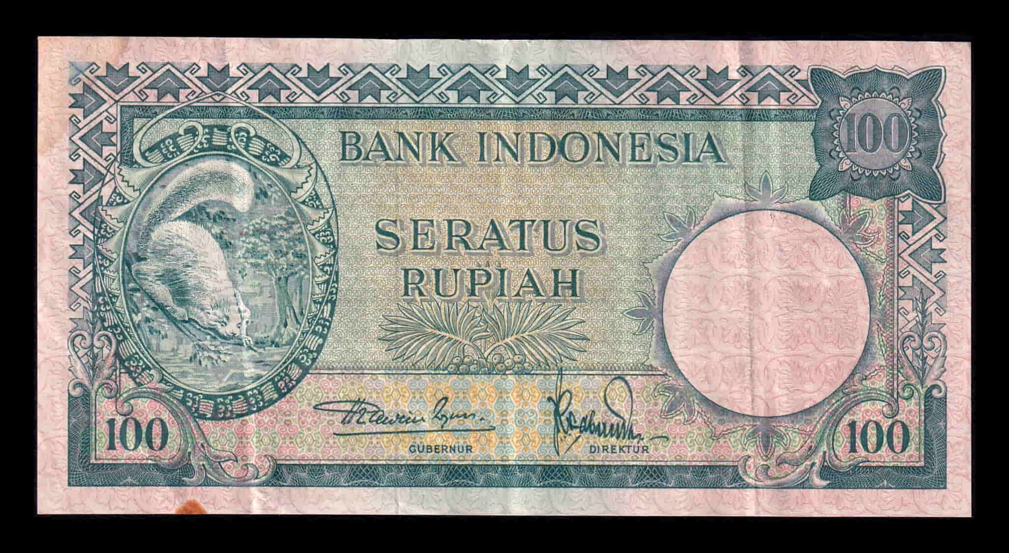 Indonesia 100 Rupias Ardilla 1957 Pick 51 Mbc Vf