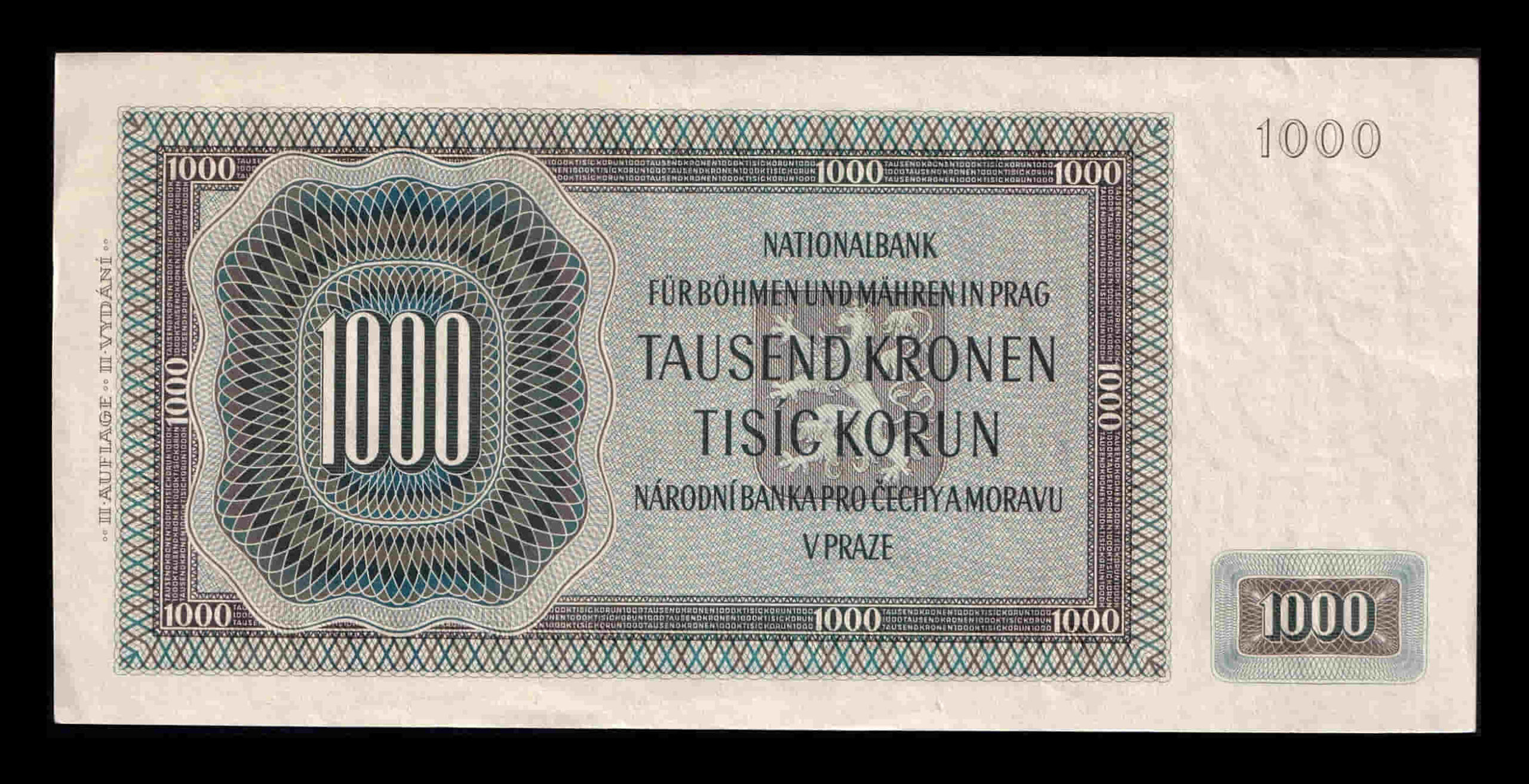 Alternative view of Bohemia & Moravia 1000 Korun Peter Parler 1942 Pick 15a Sc- aUnc