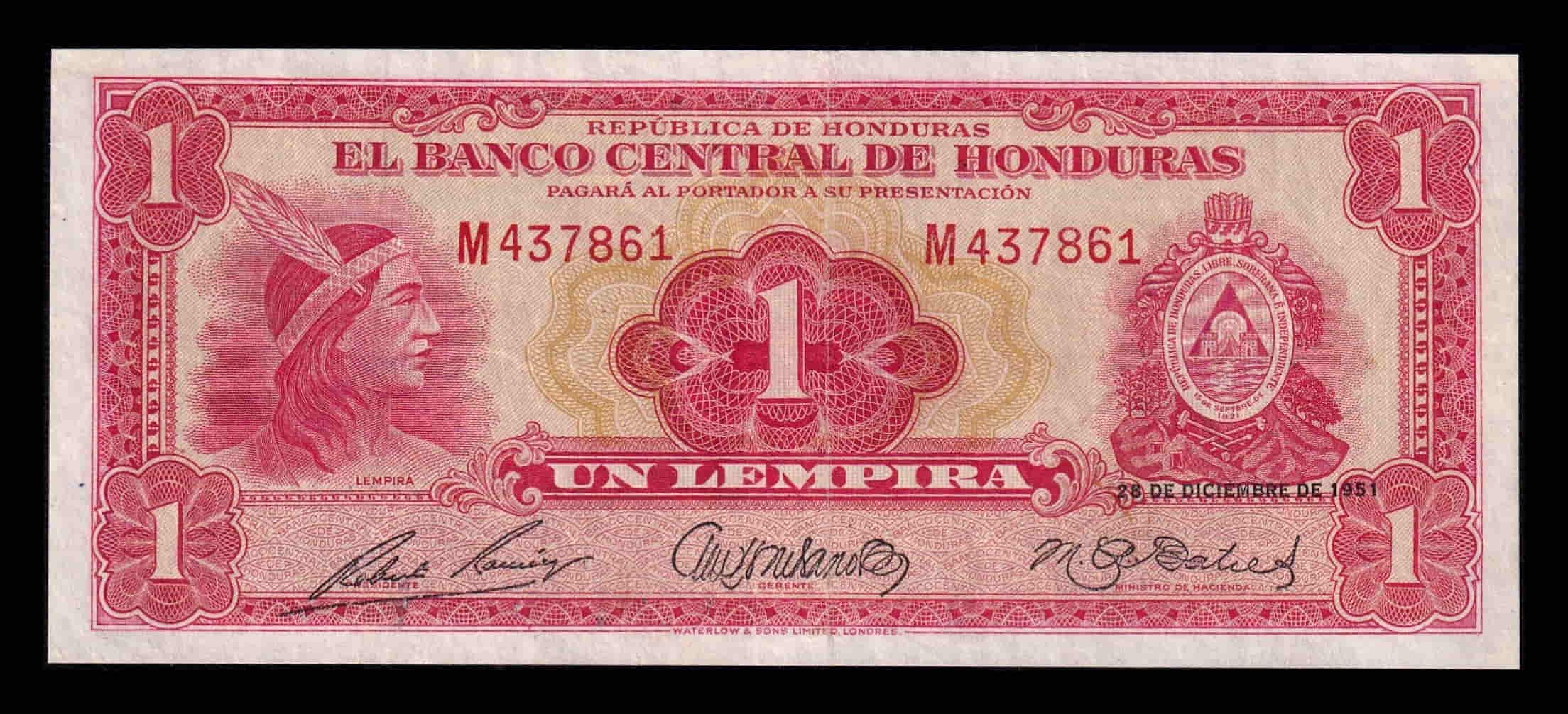 Honduras 1 Lempira 1951 Pick 45b Ebc Xf