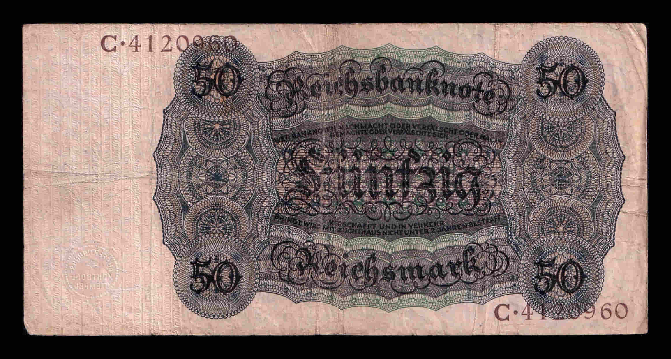 Alternative view of Alemania 50 Reichsmark 1924 Pick 177 Bc F