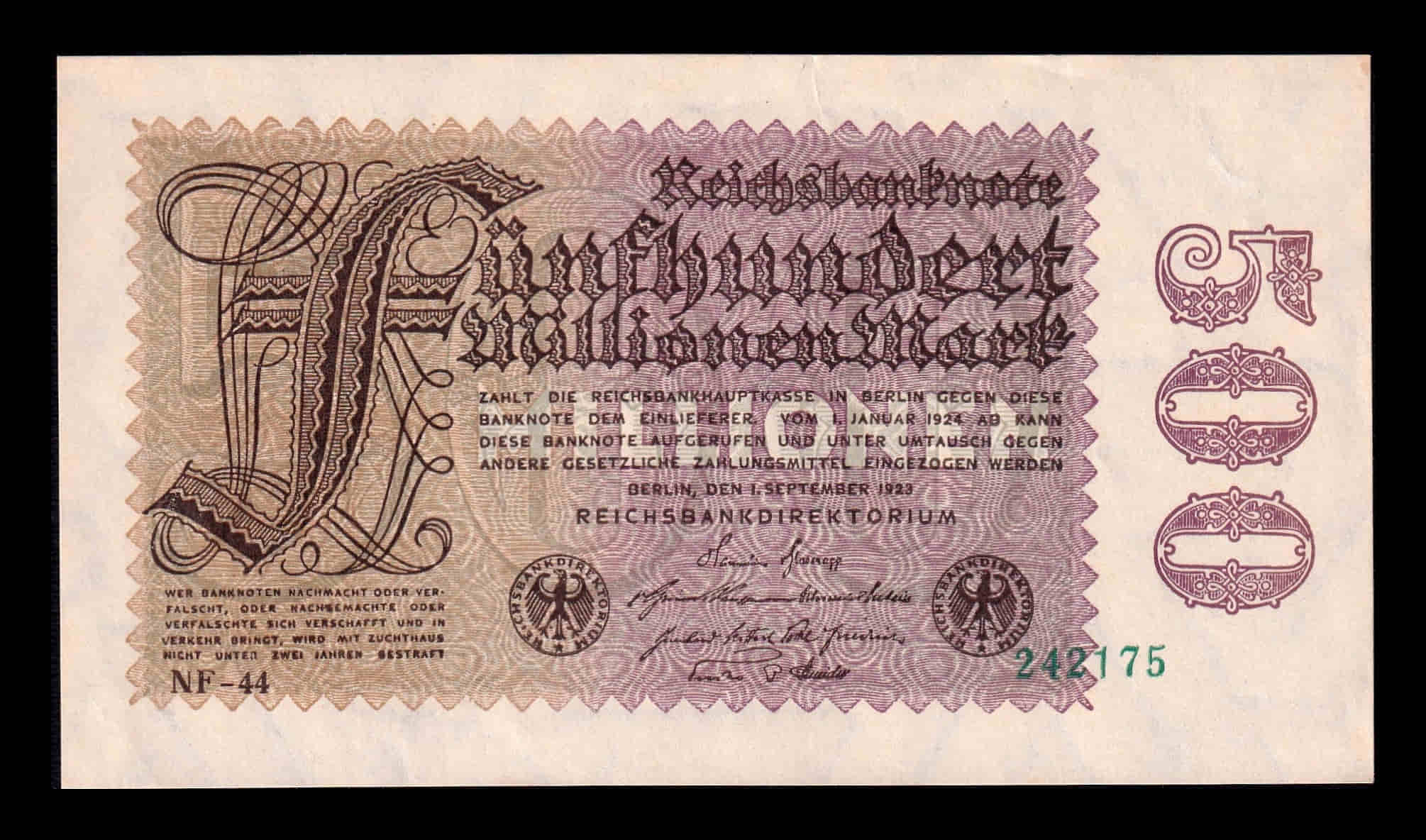 Alemania 500000000 Mark 1923 Pick 110f Sc- aUnc