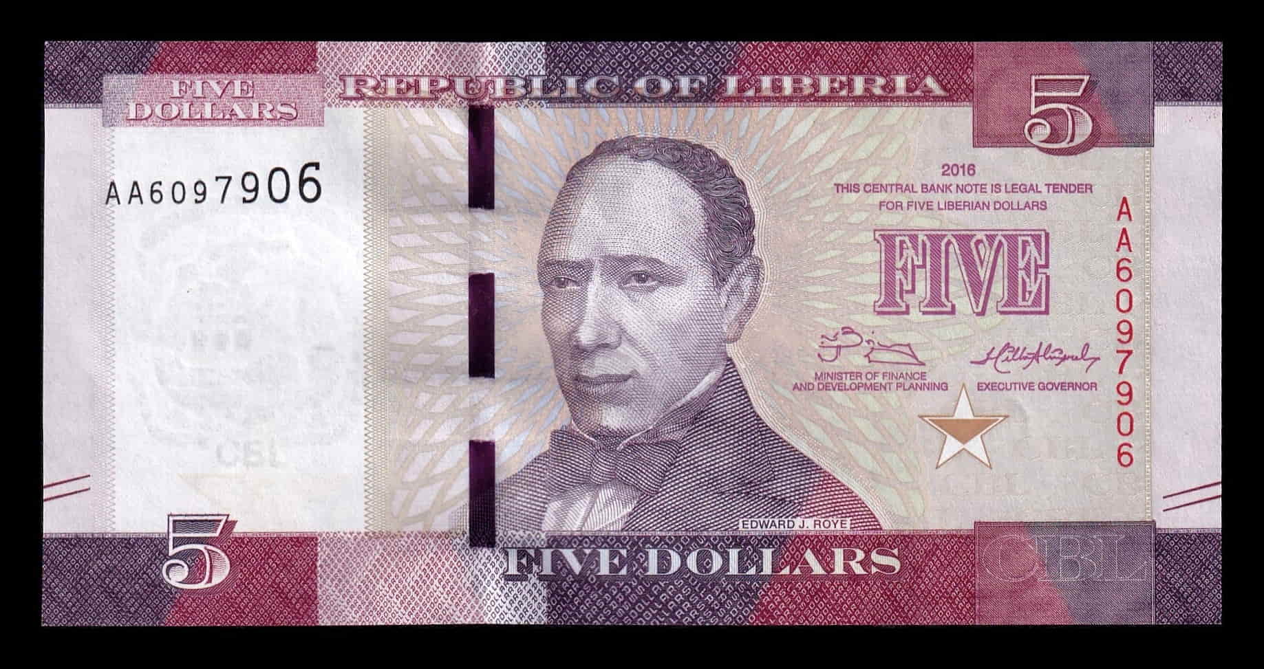 Liberia 5 Dólares Edward James Roye 2016 Pick 31a Capicua Sc Unc