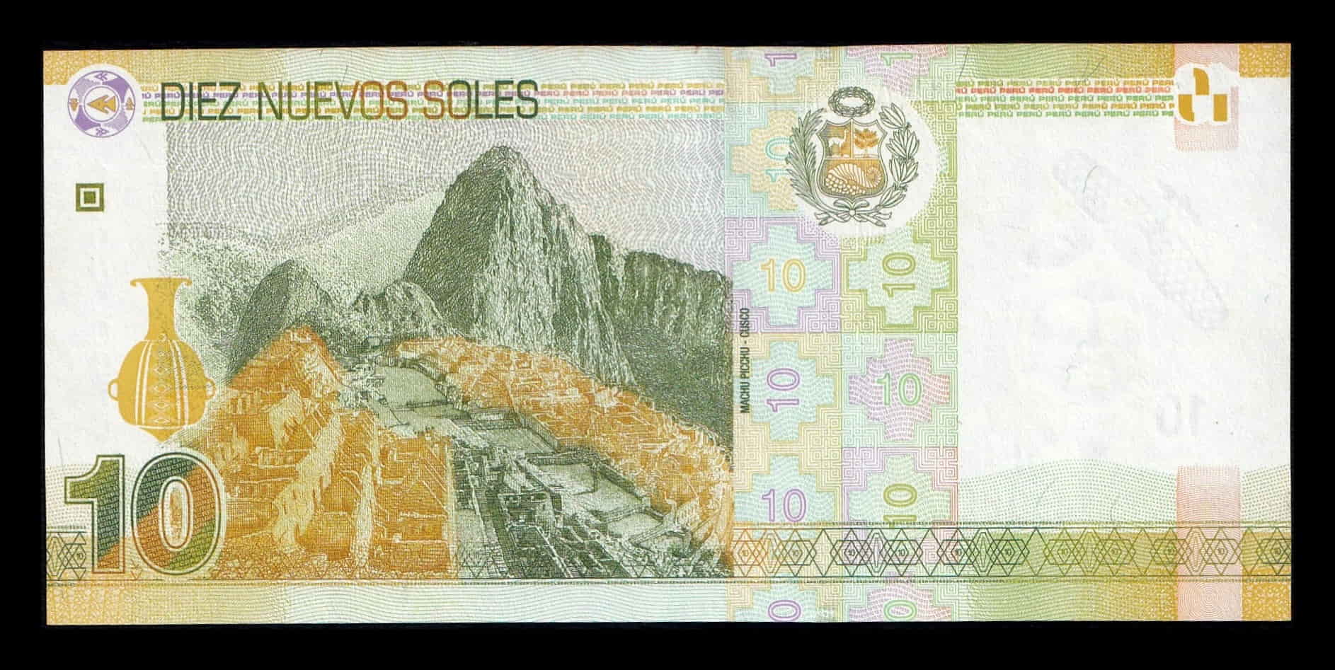 Alternative view of Perú 10 Nuevos Soles José Abelardo Quiñones 2013 Pick 187 Numeración baja Sc Unc