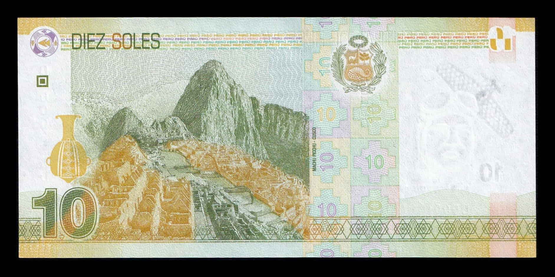 Alternative view of Perú 10 Nuevos Soles José Abelardo Quiñones 2016 Pick 192a Numeración baja Sc Unc