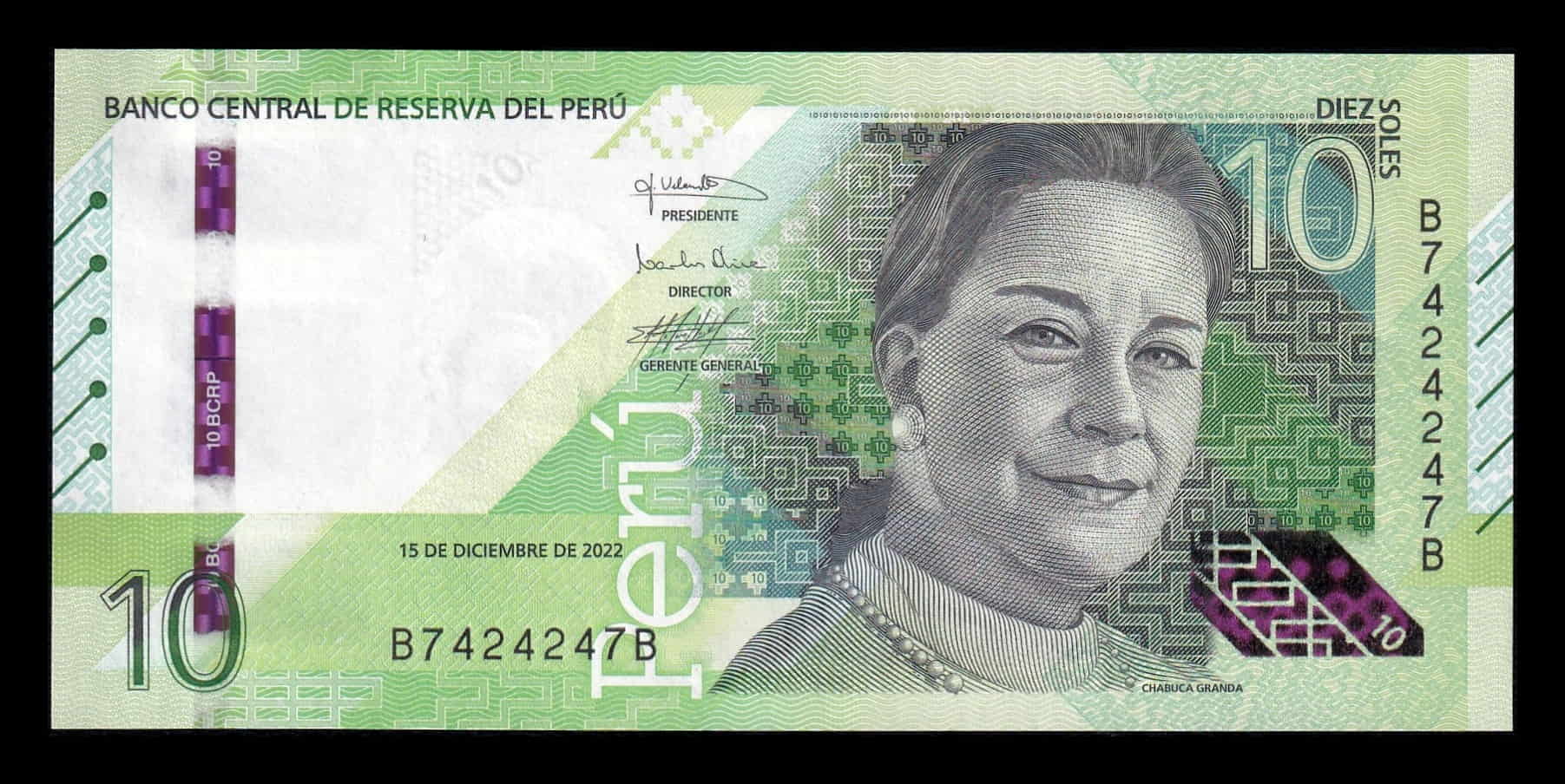 Perú 10 Soles Chabuca Granda 2022 Pick 196b Capicua Sc Unc