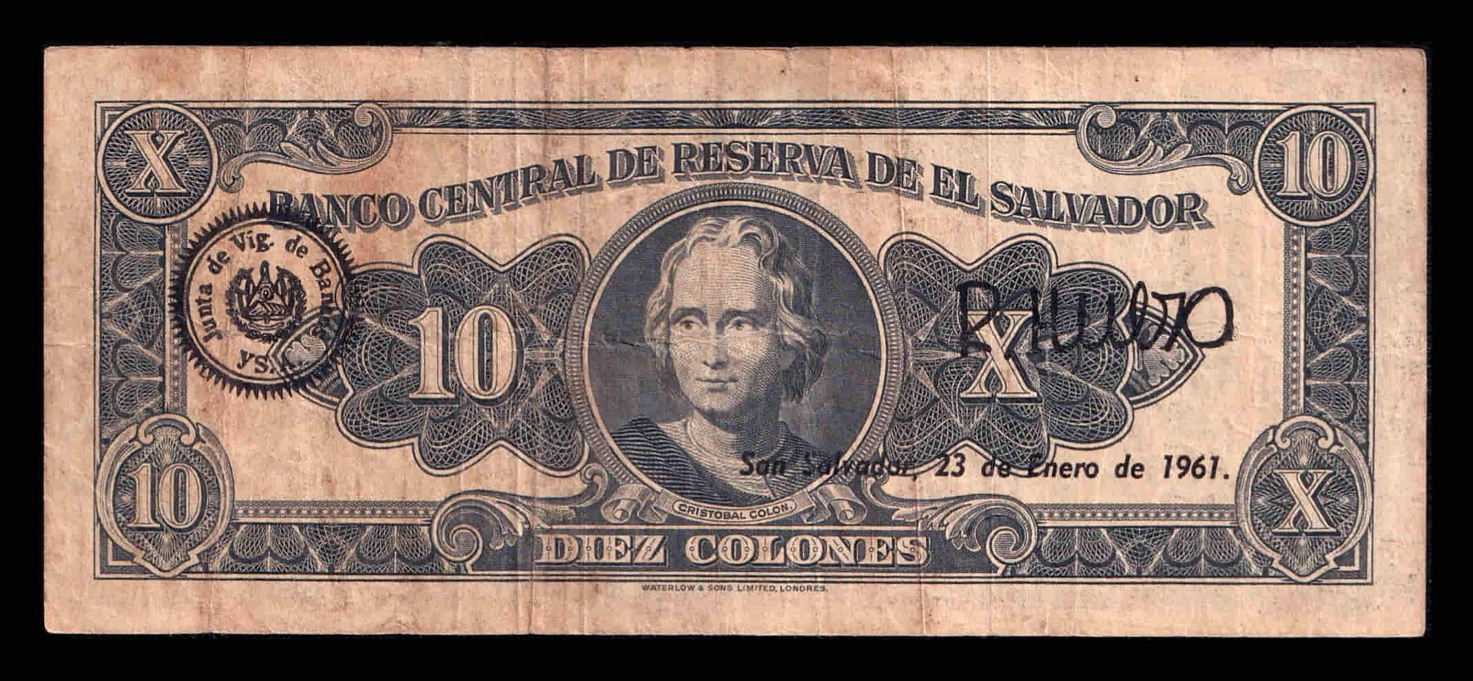 Alternative view of El Salvador 10 Colones Manuel José Arce 1959 Pick 99a Bc F