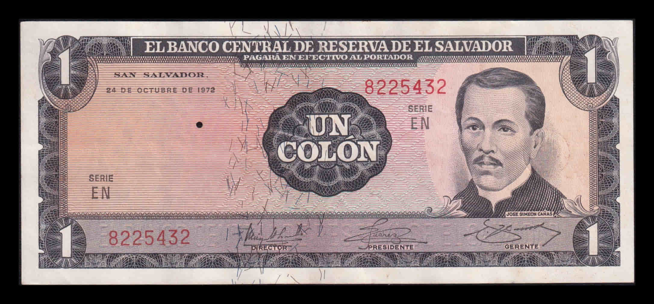 El Salvador 1 Colón 1972 (1977) Pick 115a Mbc Vf
