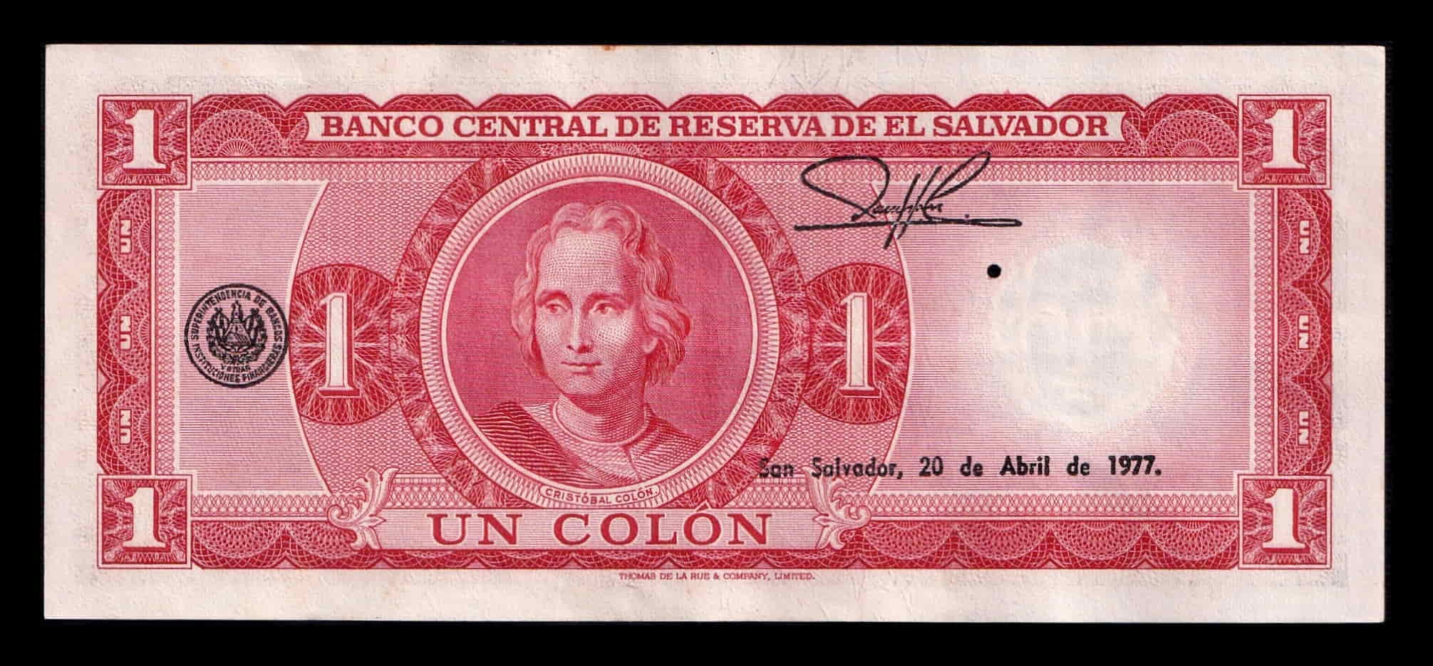 Alternative view of El Salvador 1 Colón 1972 (1977) Pick 115a Mbc Vf